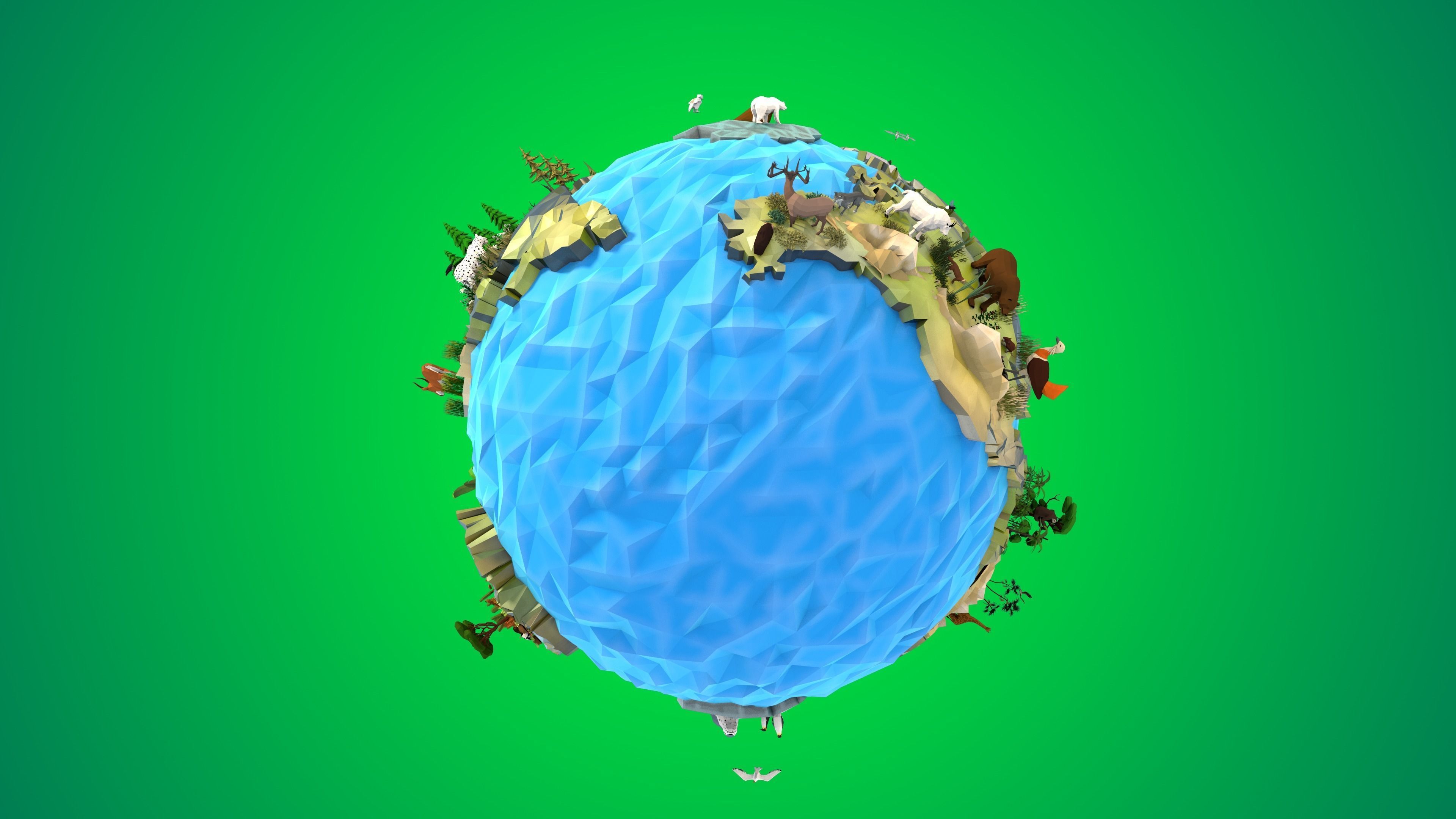Planet Earth Low Poly Art Style with animal flora and fauna 3D model_12