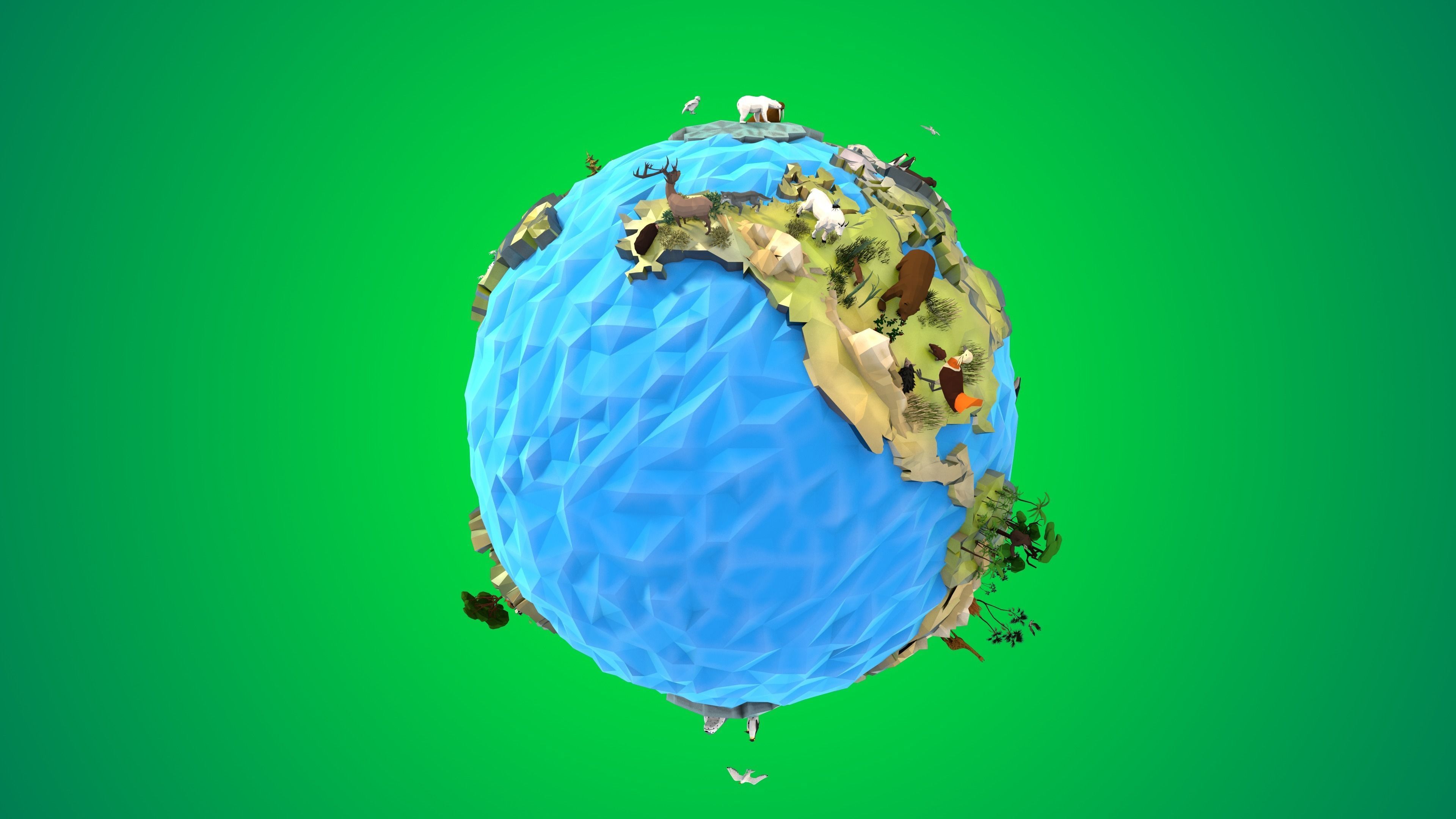 Planet Earth Low Poly Art Style with animal flora and fauna 3D model_14