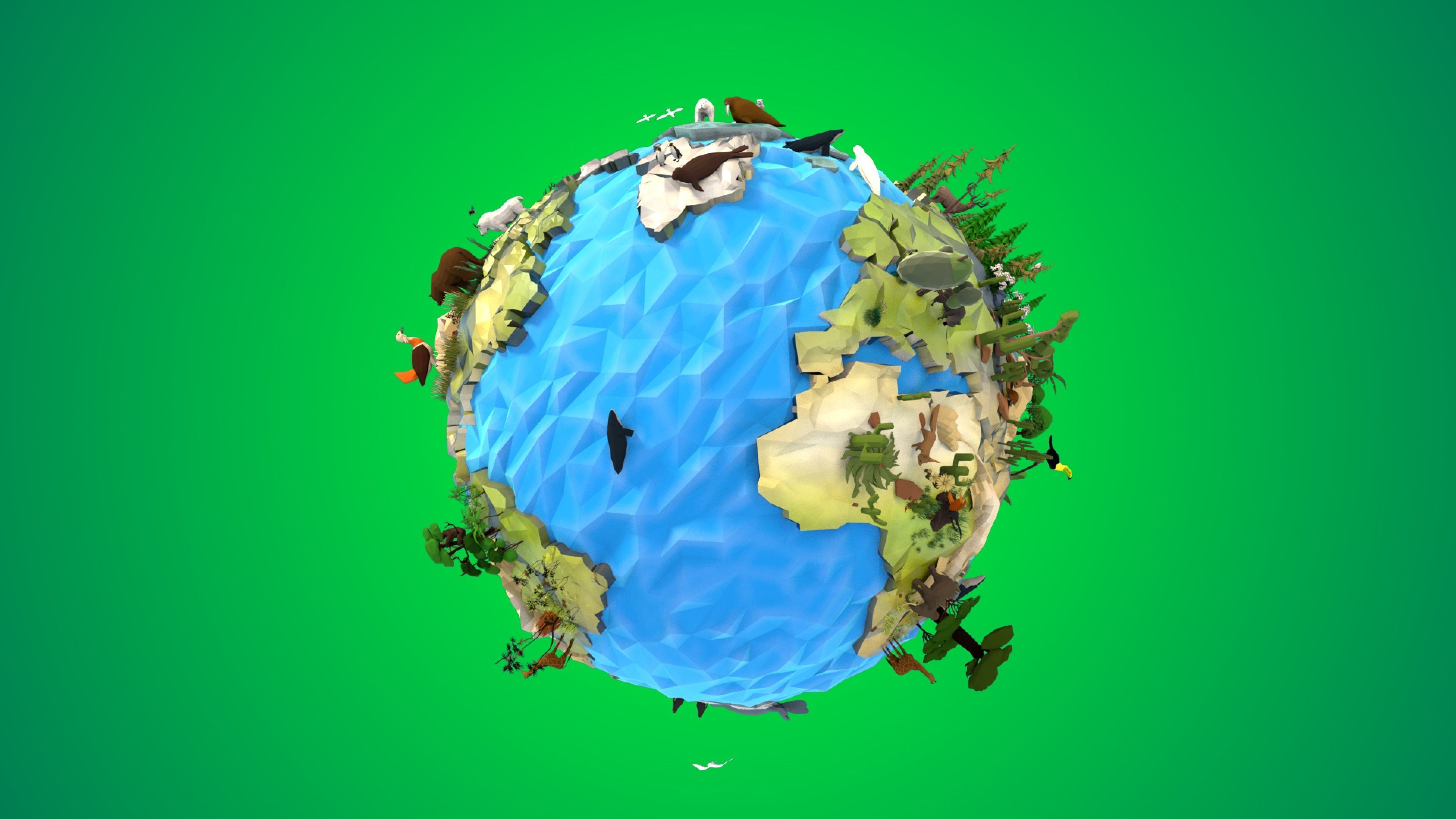 Planet Earth Low Poly Art Style with animal flora and fauna 3D model_24