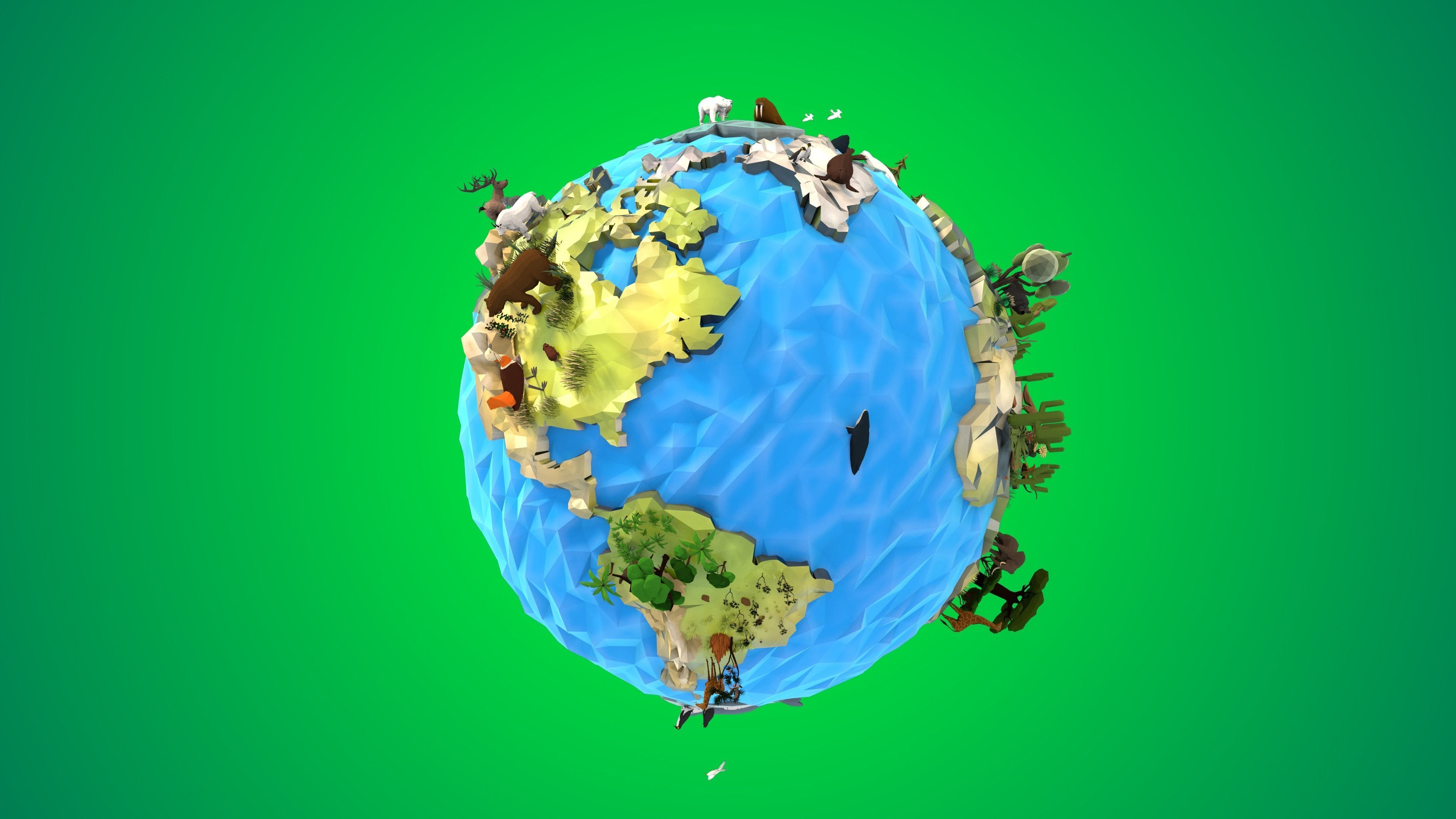 Planet Earth Low Poly Art Style with animal flora and fauna 3D model_20