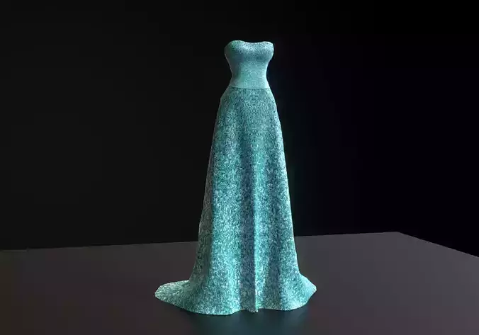glittery blue long dress Low-poly 3D model