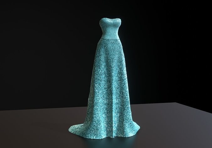 glittery blue long dress Low-poly 3D model
