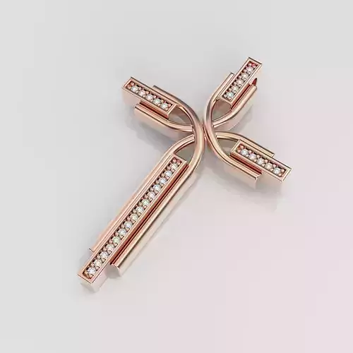 Cross rose gold pendant with diamonds 3D print model