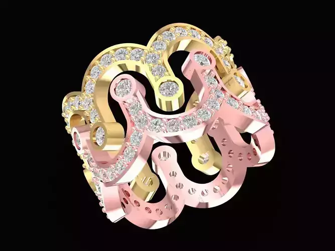 Artistic Wave Pattern Diamond Ring 3D Model  3249