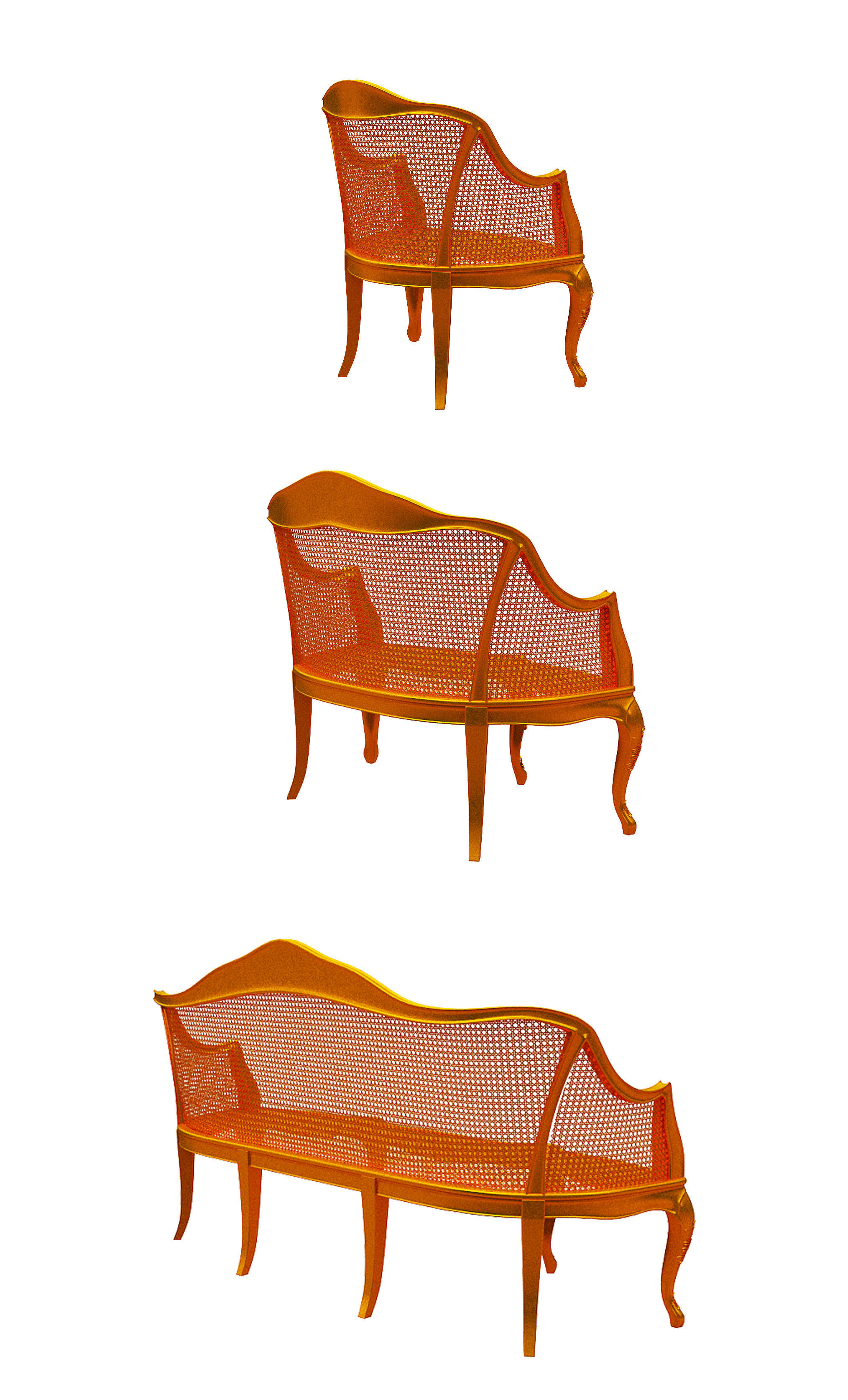 Classical sofa set Low-poly 3D model_3