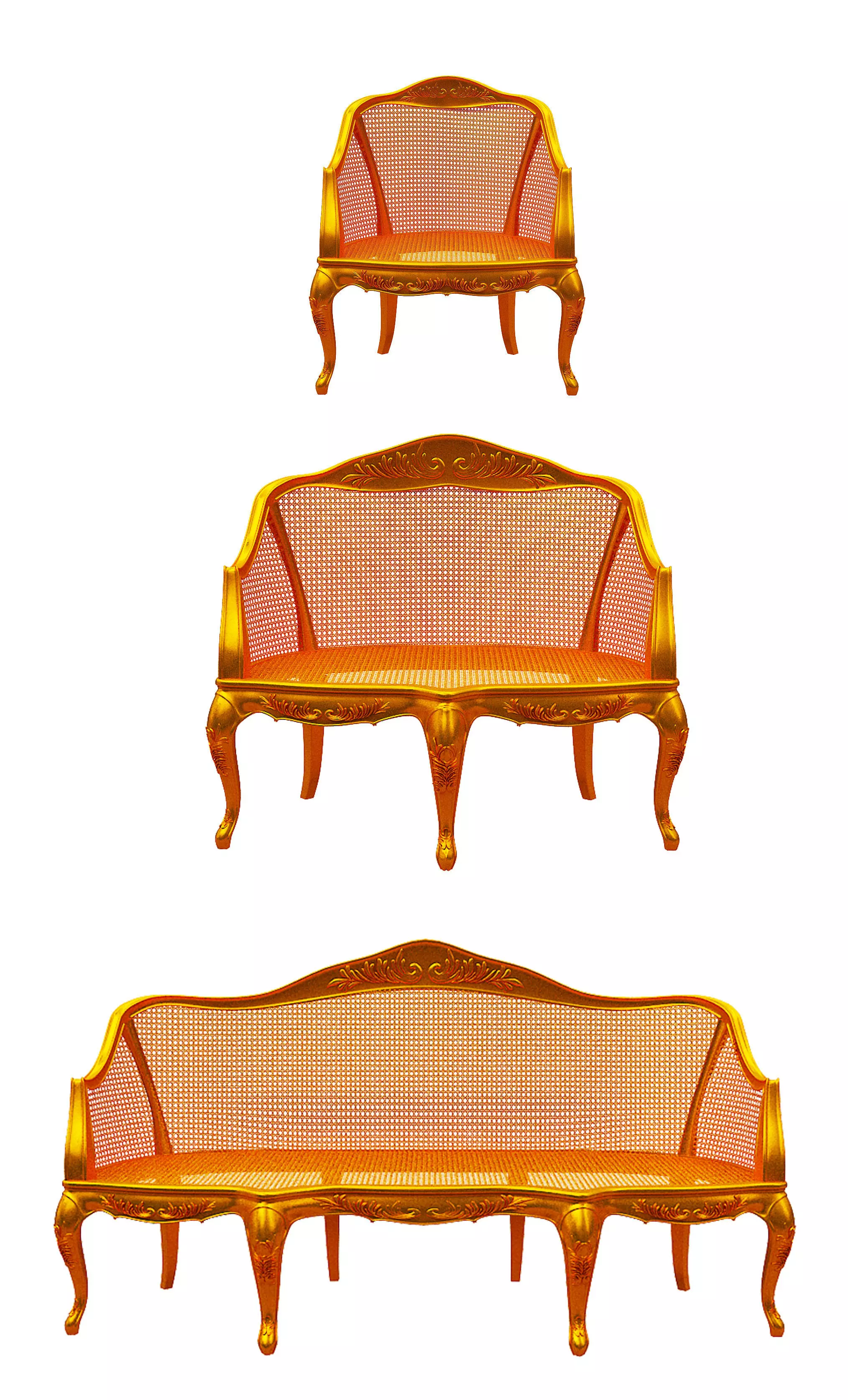 Classical sofa set Low-poly 3D model_0
