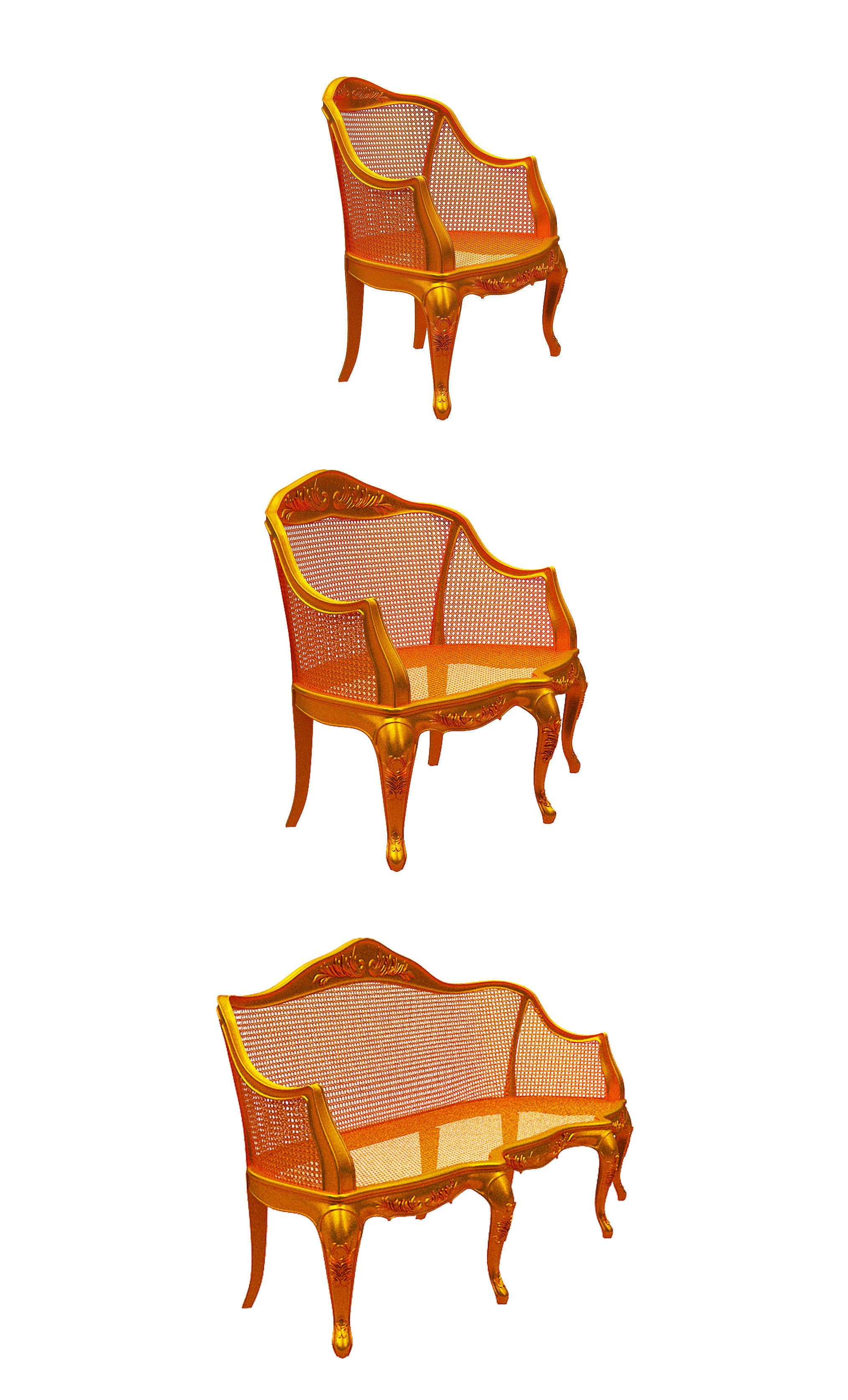 Classical sofa set Low-poly 3D model_2
