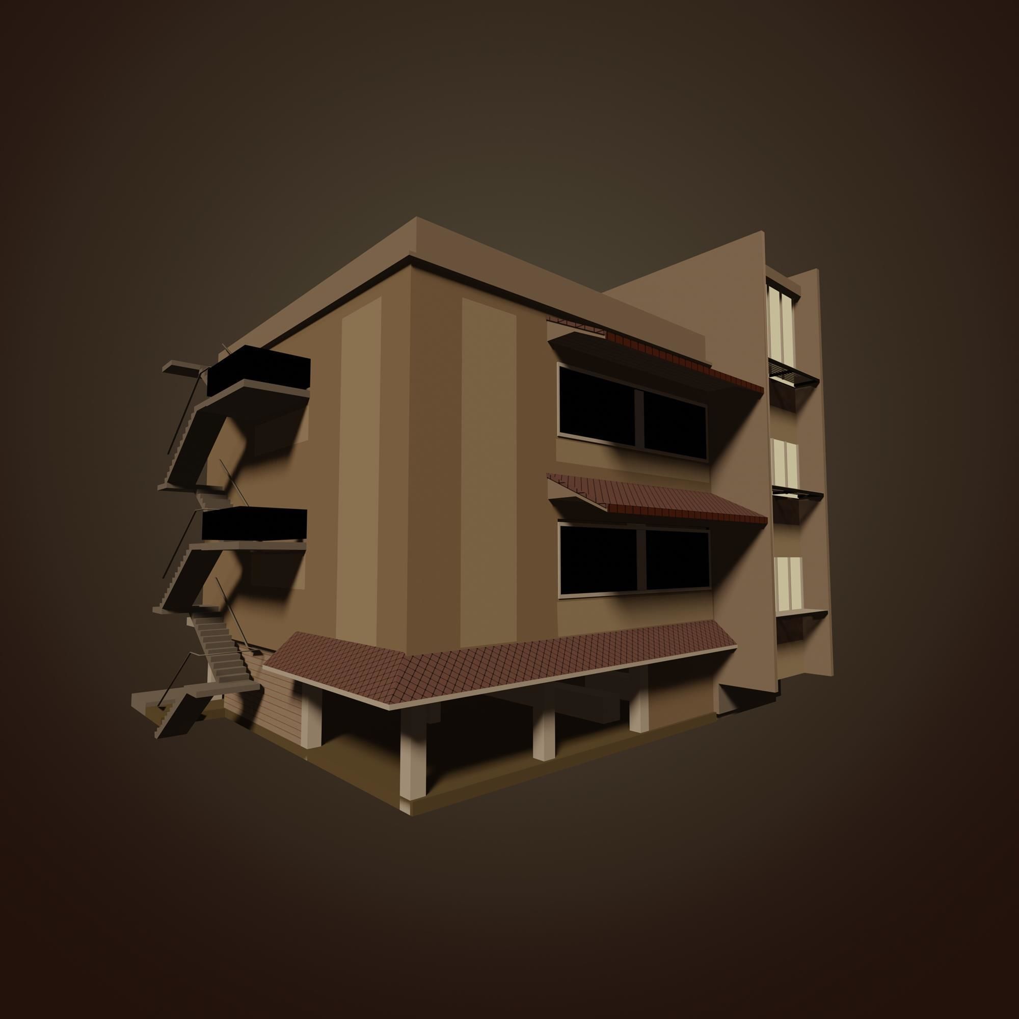 Building in sepia tone 3D model_4