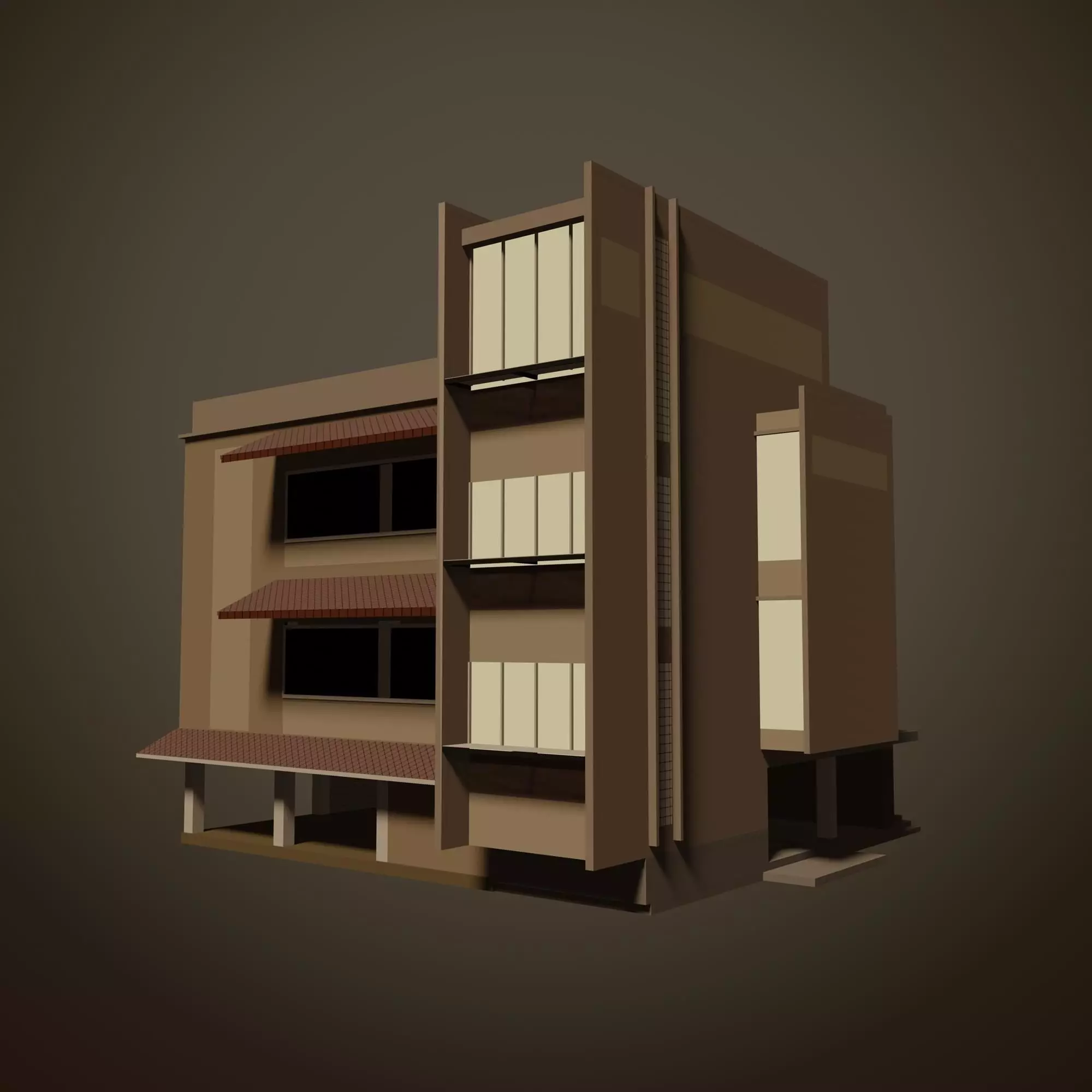 Building in sepia tone 3D model_0