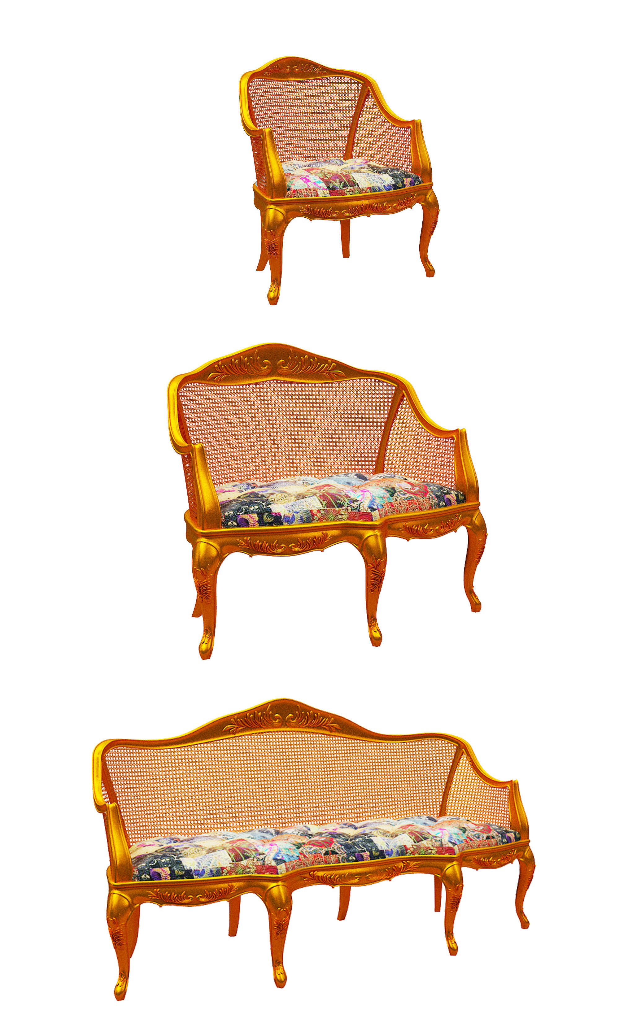 Classical sofa set Low-poly 3D model_1