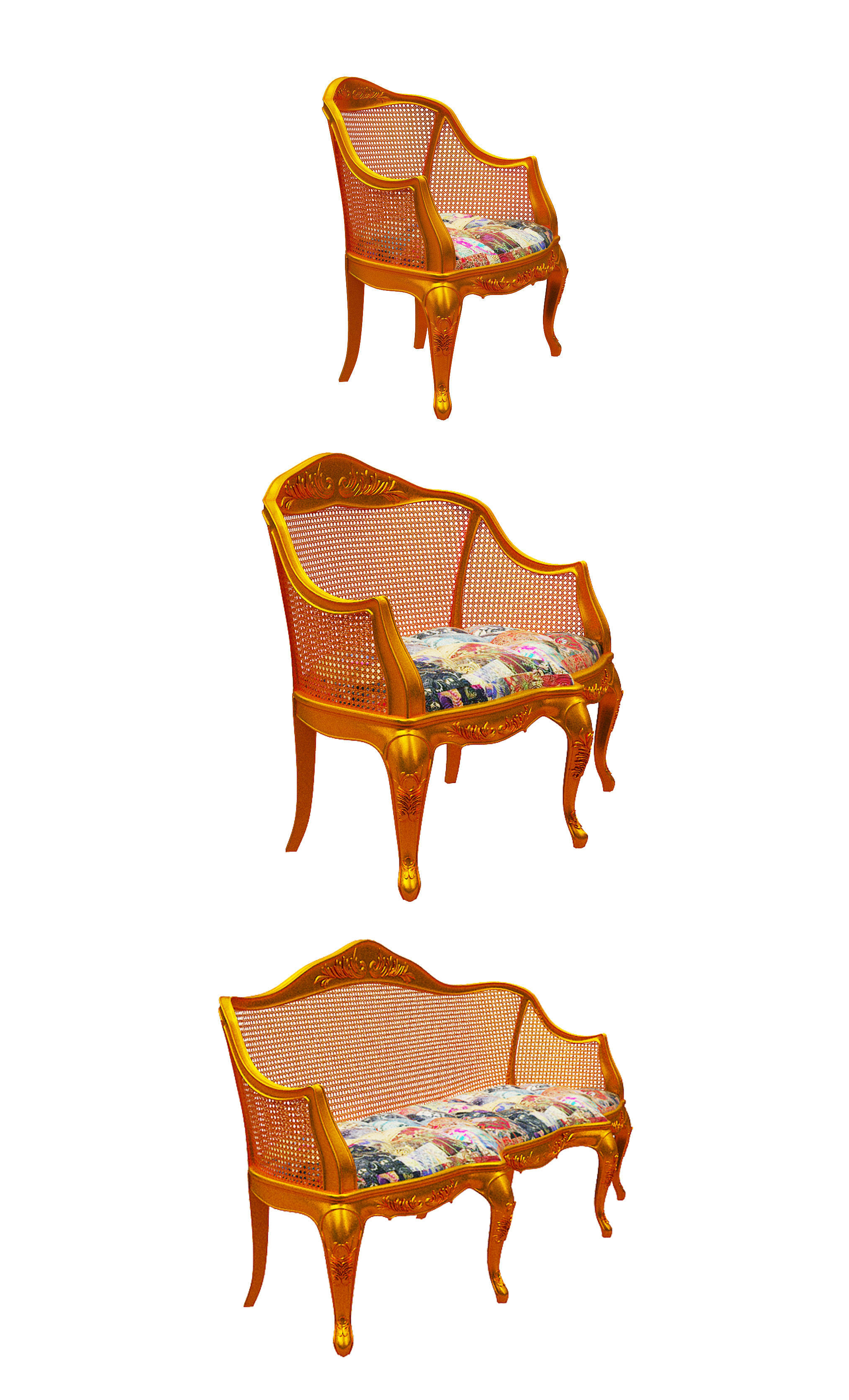 Classical sofa set Low-poly 3D model_15