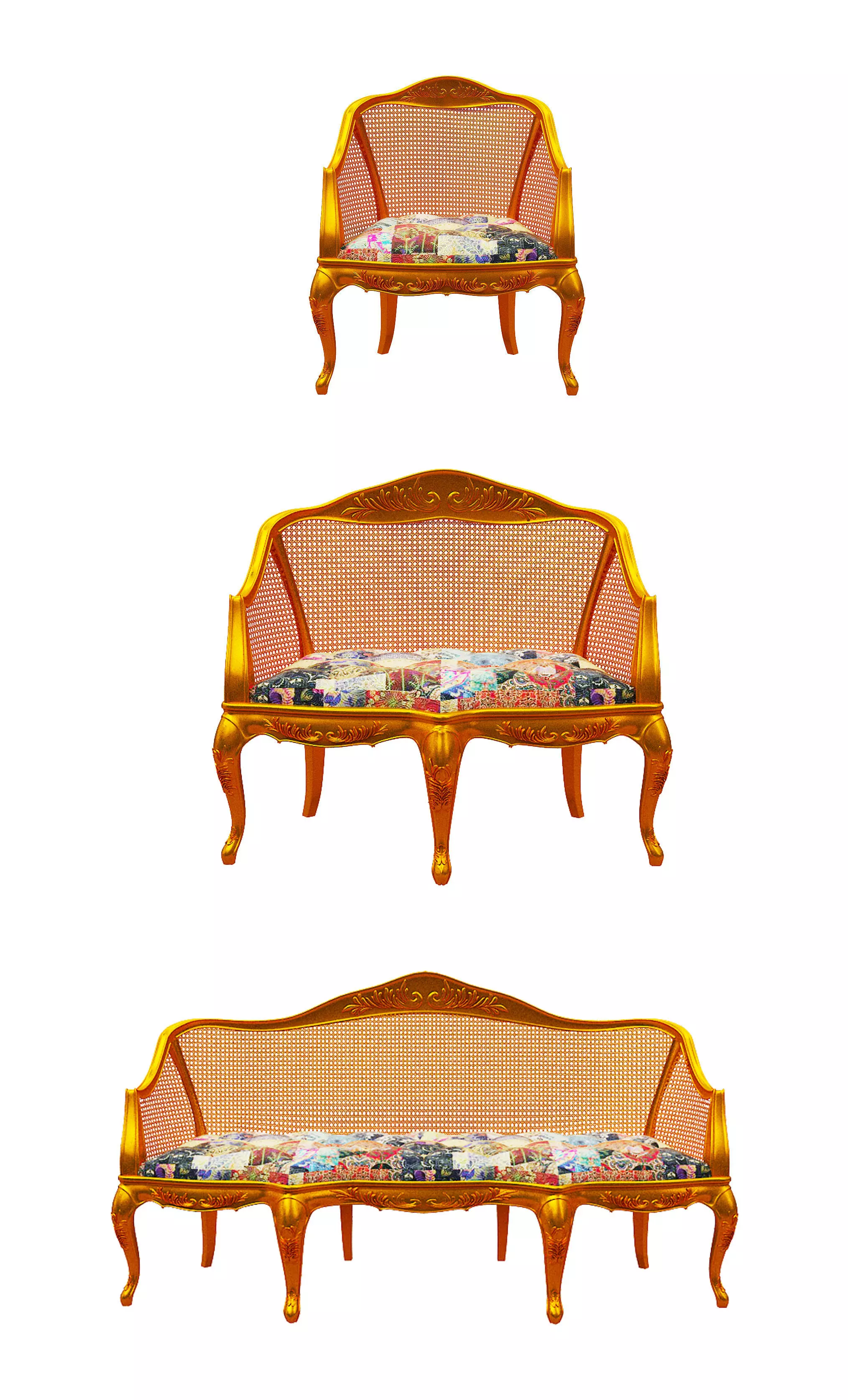 Classical sofa set Low-poly 3D model_0