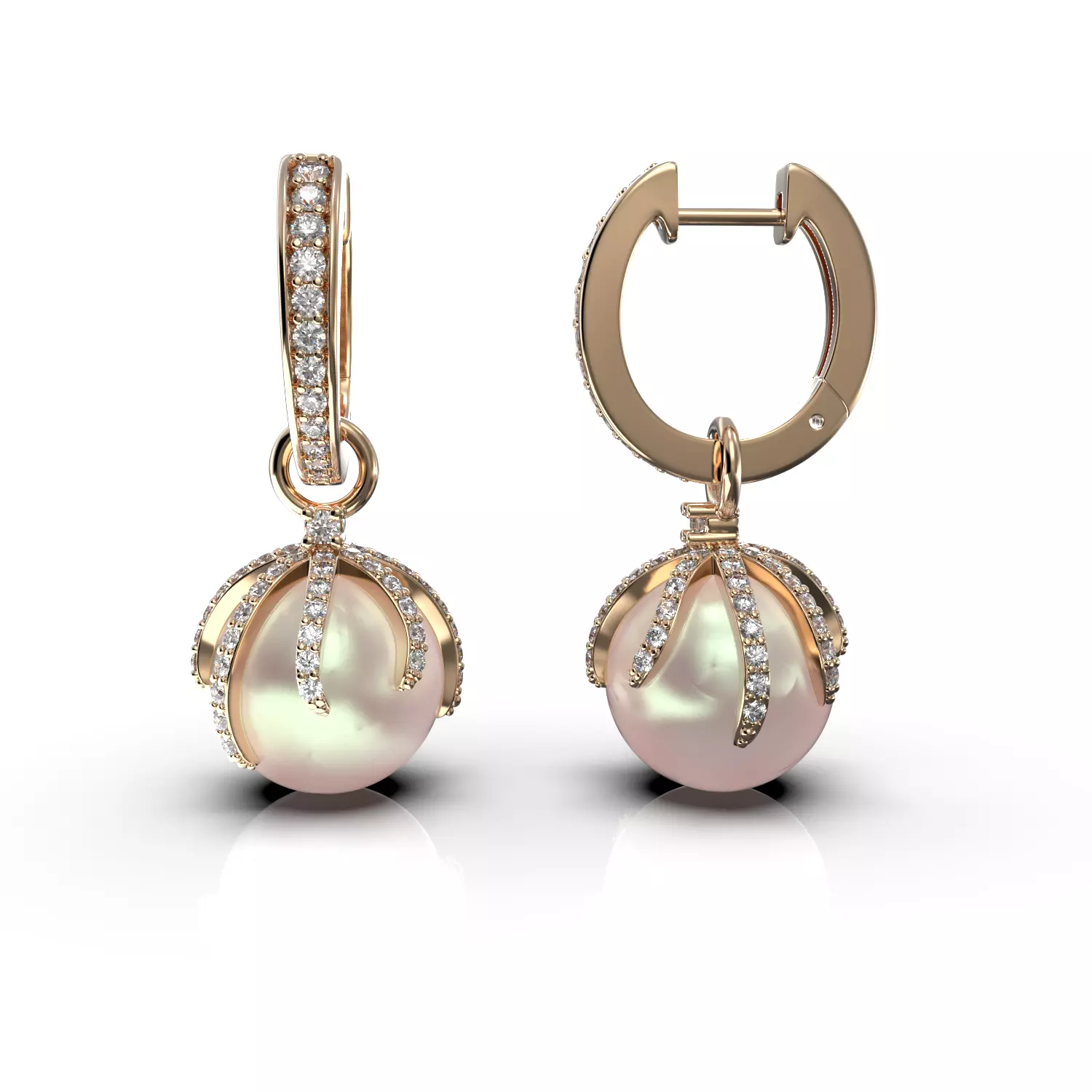 Pearl and Diamond Earrings 2 3D print model