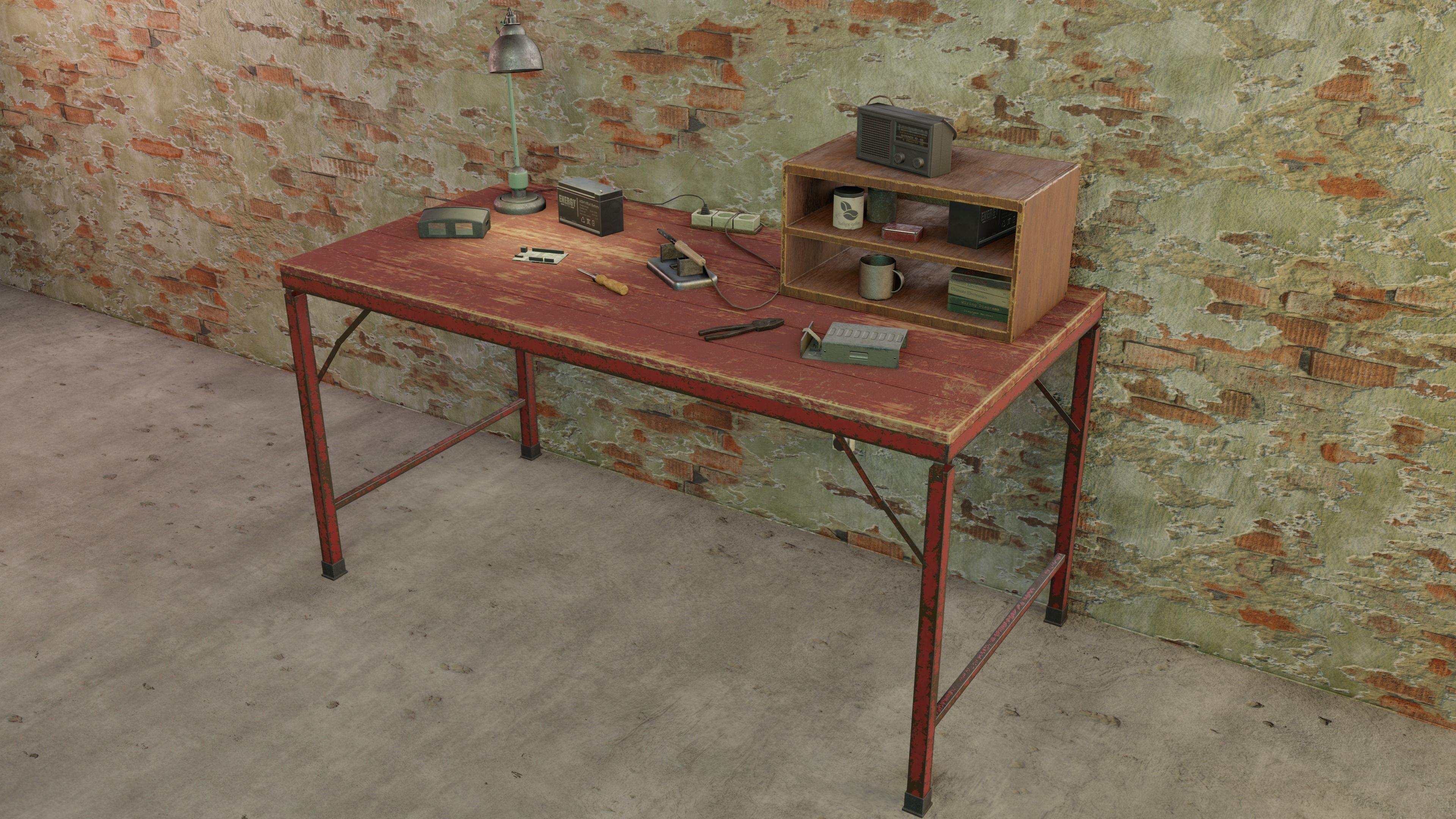 Set Work Table With Tools Low-poly 3D model_1
