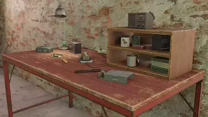 Set Work Table With Tools Low-poly 3D model