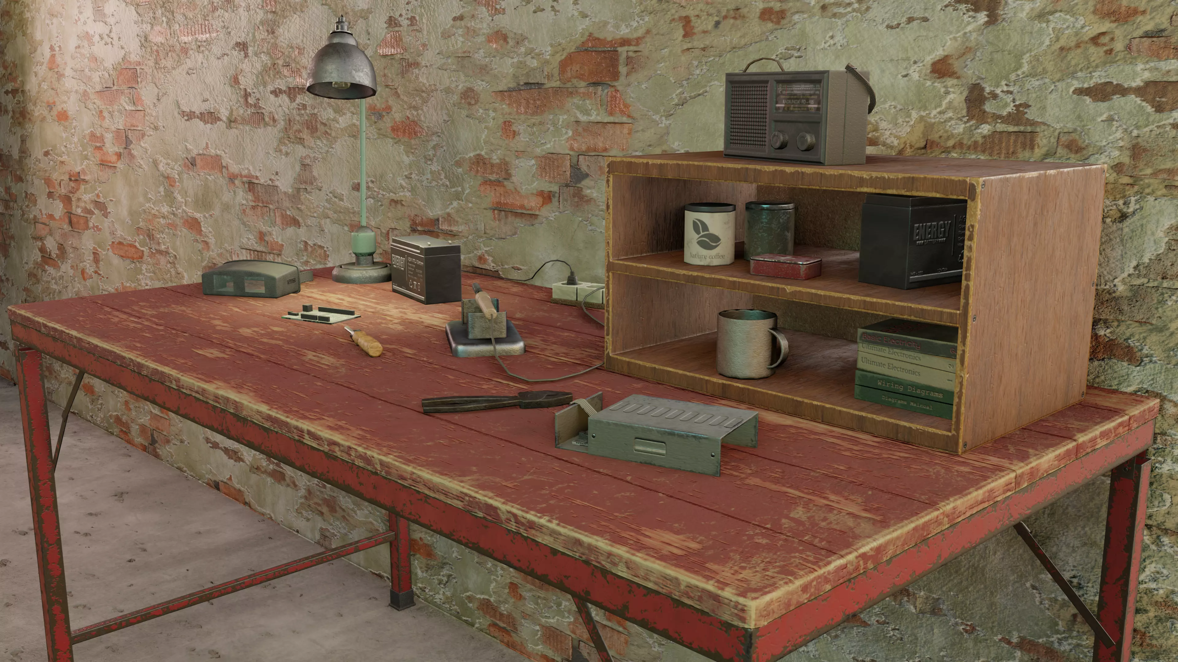 Set Work Table With Tools Low-poly 3D model_0