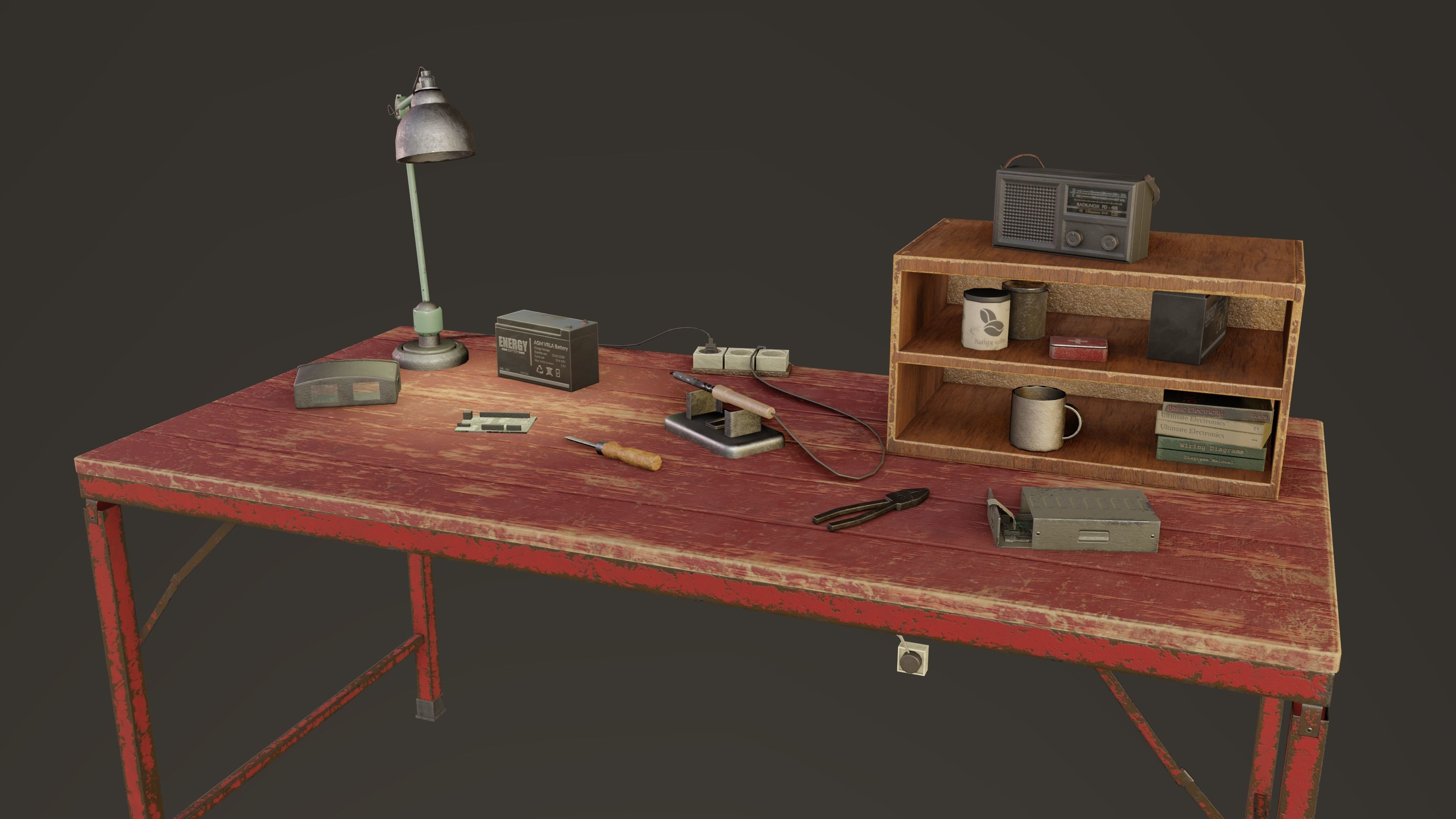 Set Work Table With Tools Low-poly 3D model_3