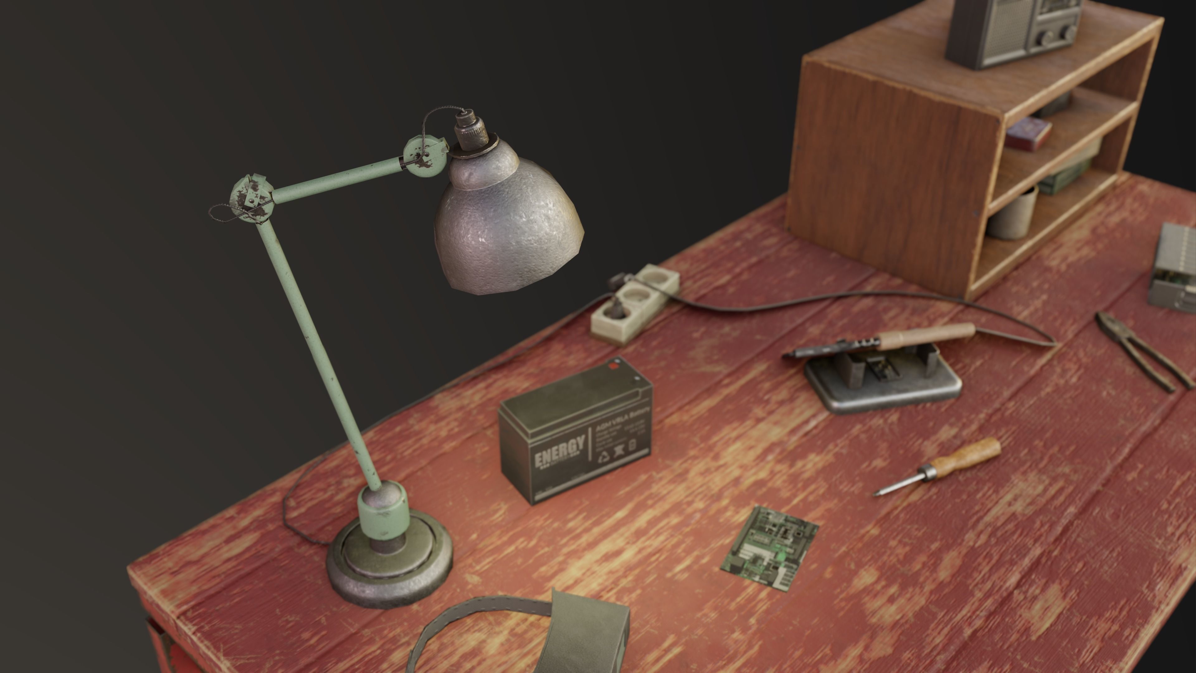 Set Work Table With Tools Low-poly 3D model_9