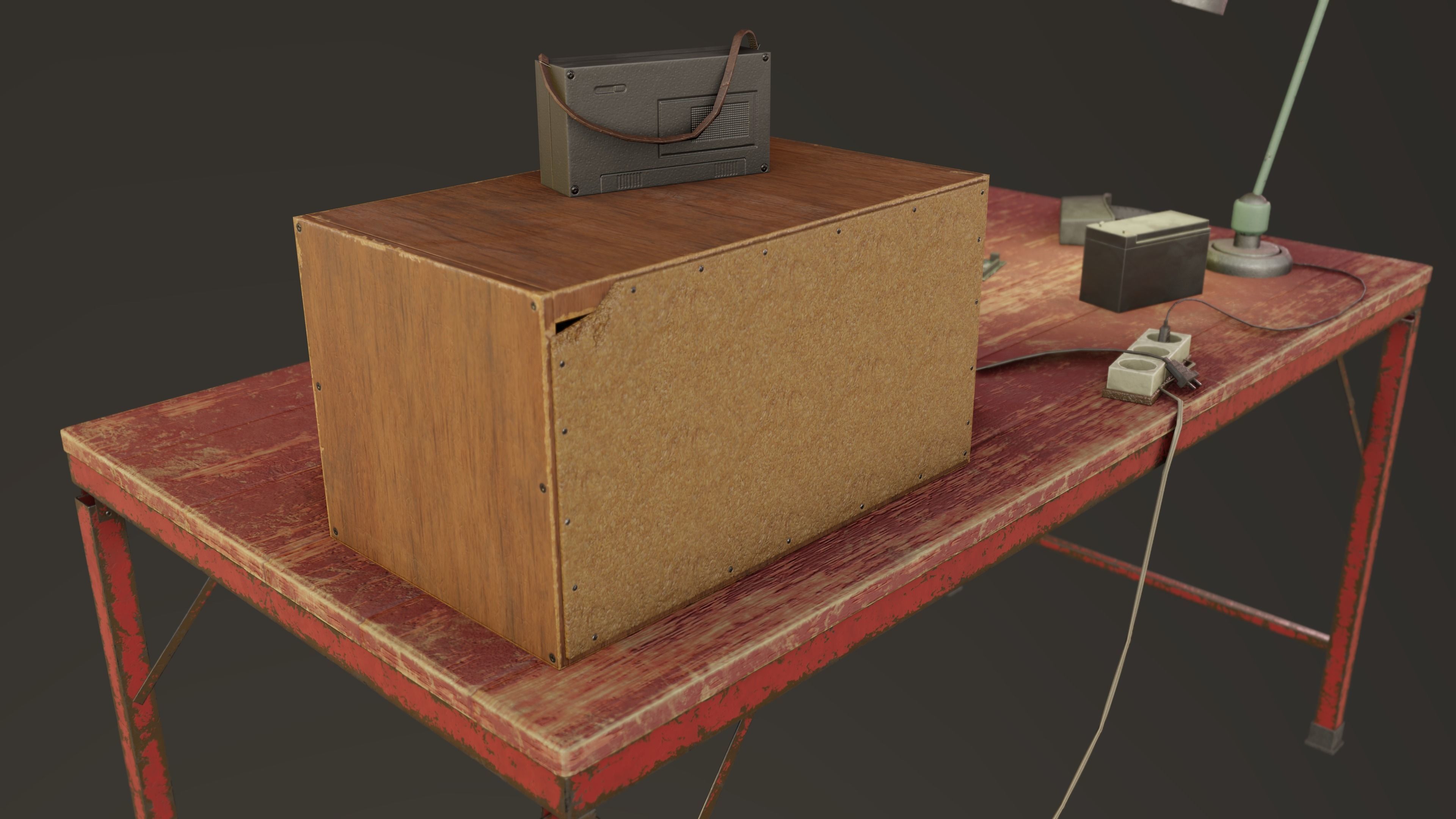 Set Work Table With Tools Low-poly 3D model_7
