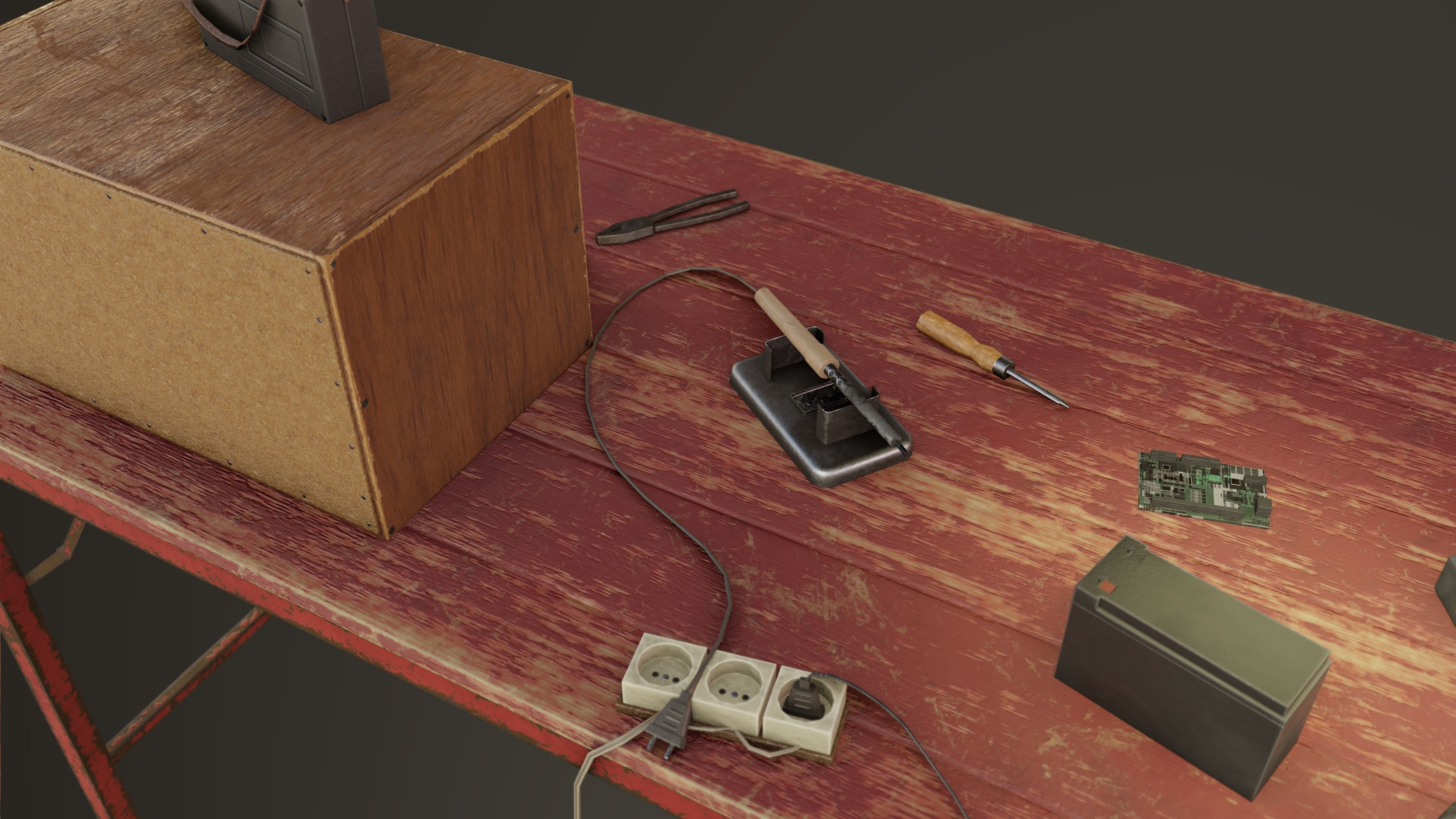 Set Work Table With Tools Low-poly 3D model_12