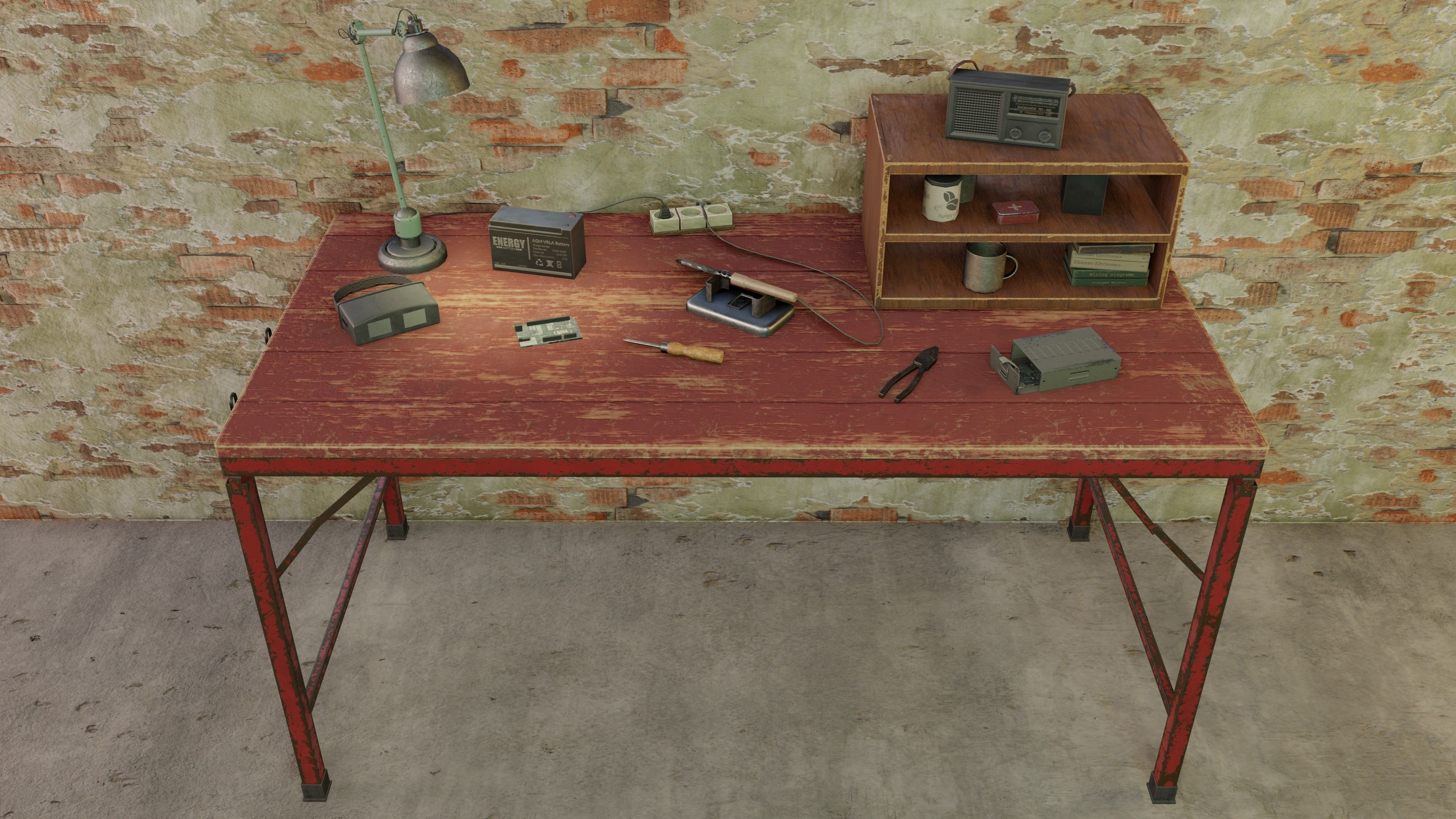 Set Work Table With Tools Low-poly 3D model_2