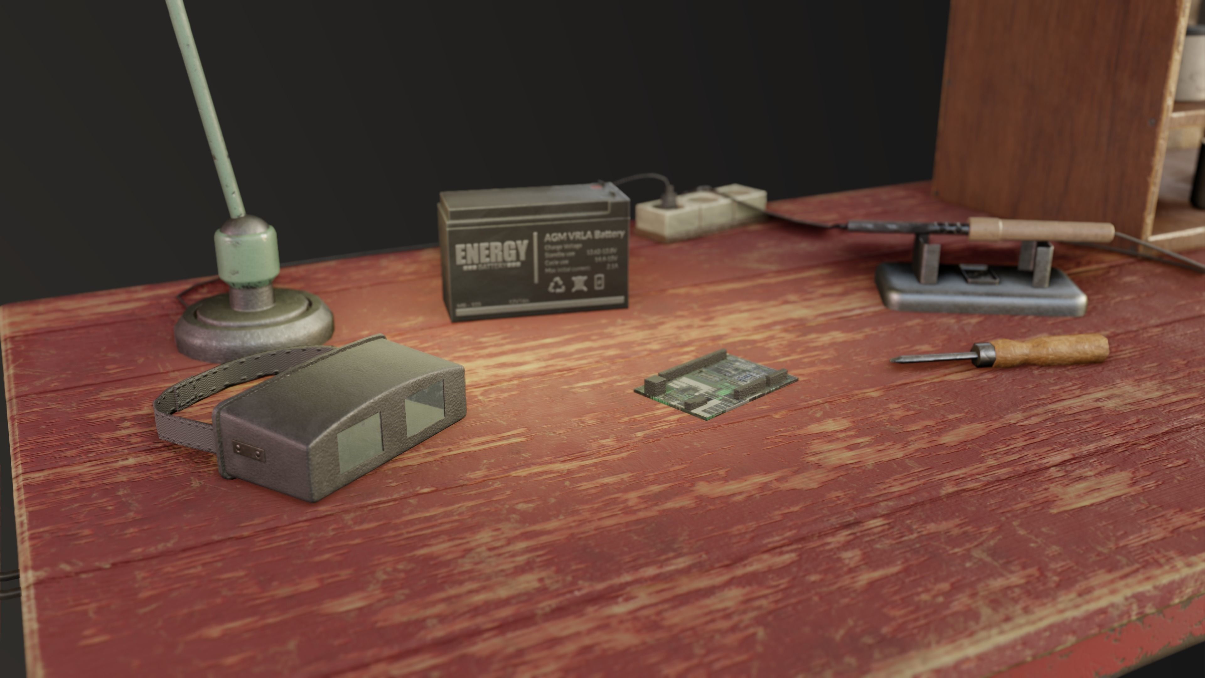 Set Work Table With Tools Low-poly 3D model_8