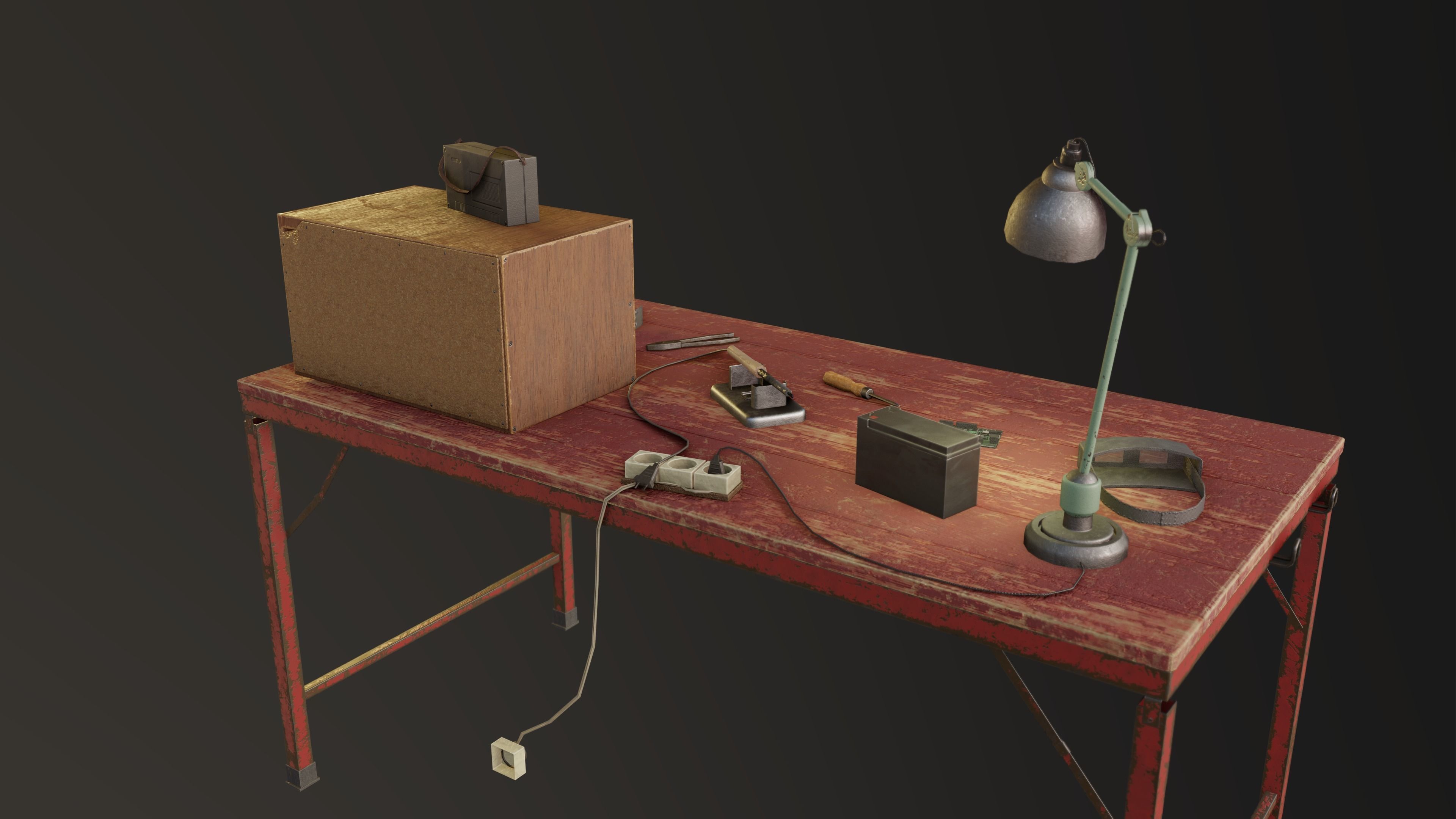 Set Work Table With Tools Low-poly 3D model_5