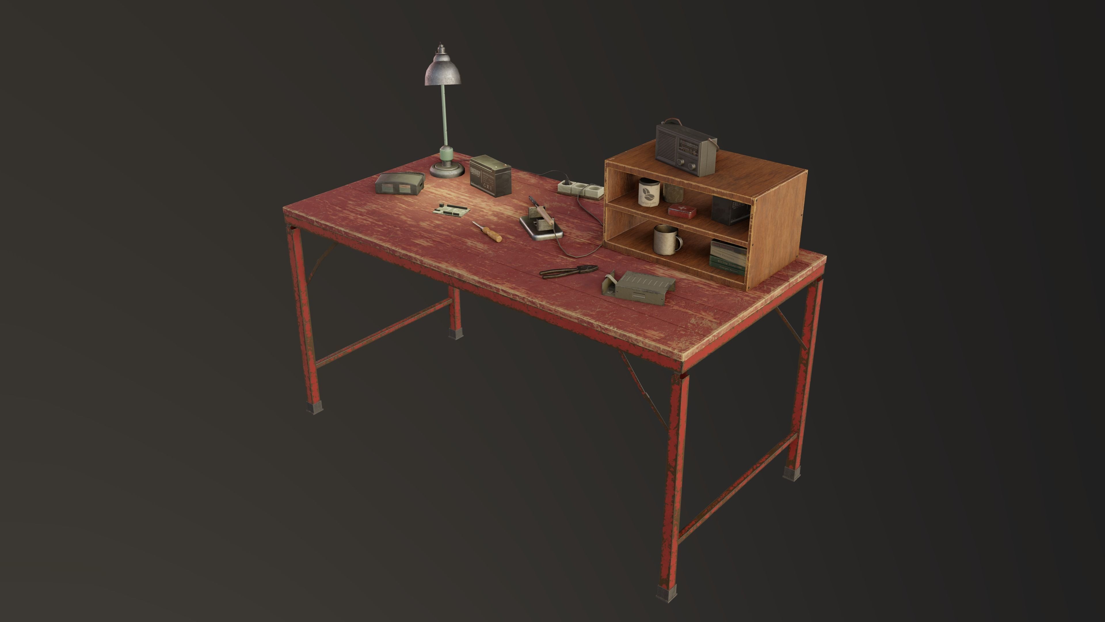 Set Work Table With Tools Low-poly 3D model_4