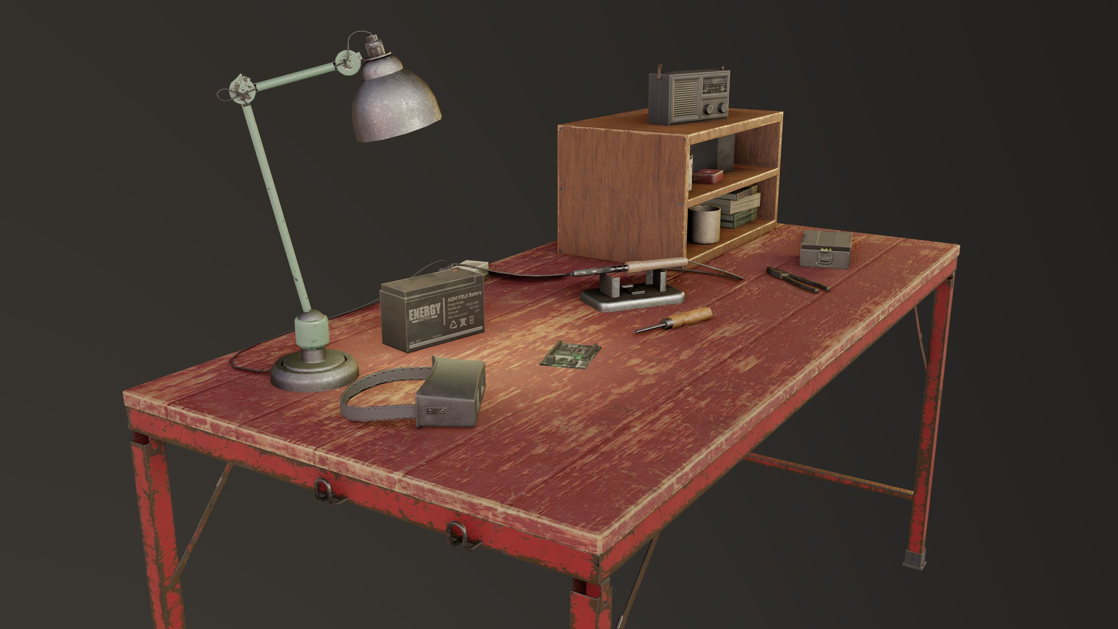 Set Work Table With Tools Low-poly 3D model_10