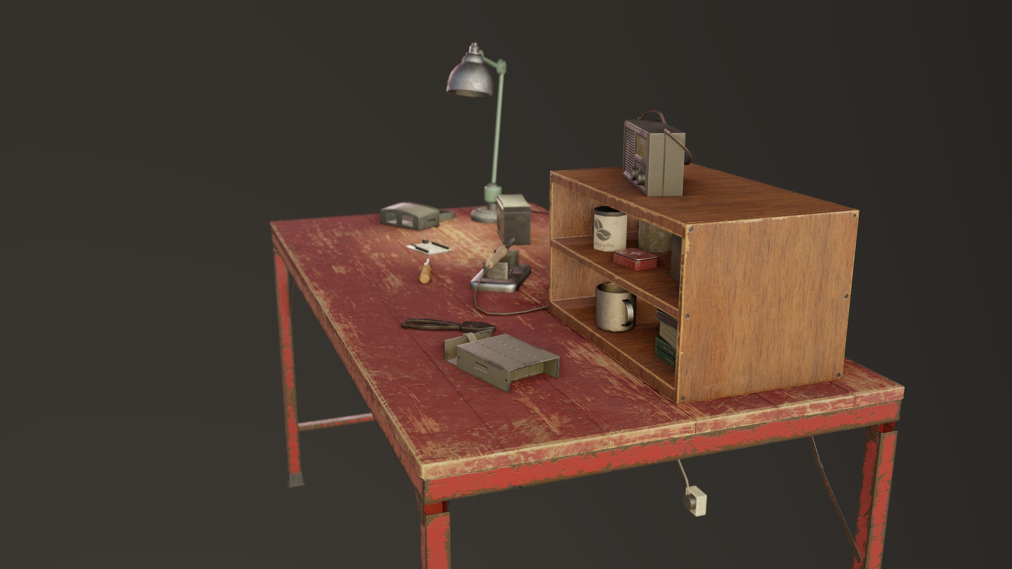 Set Work Table With Tools Low-poly 3D model_11