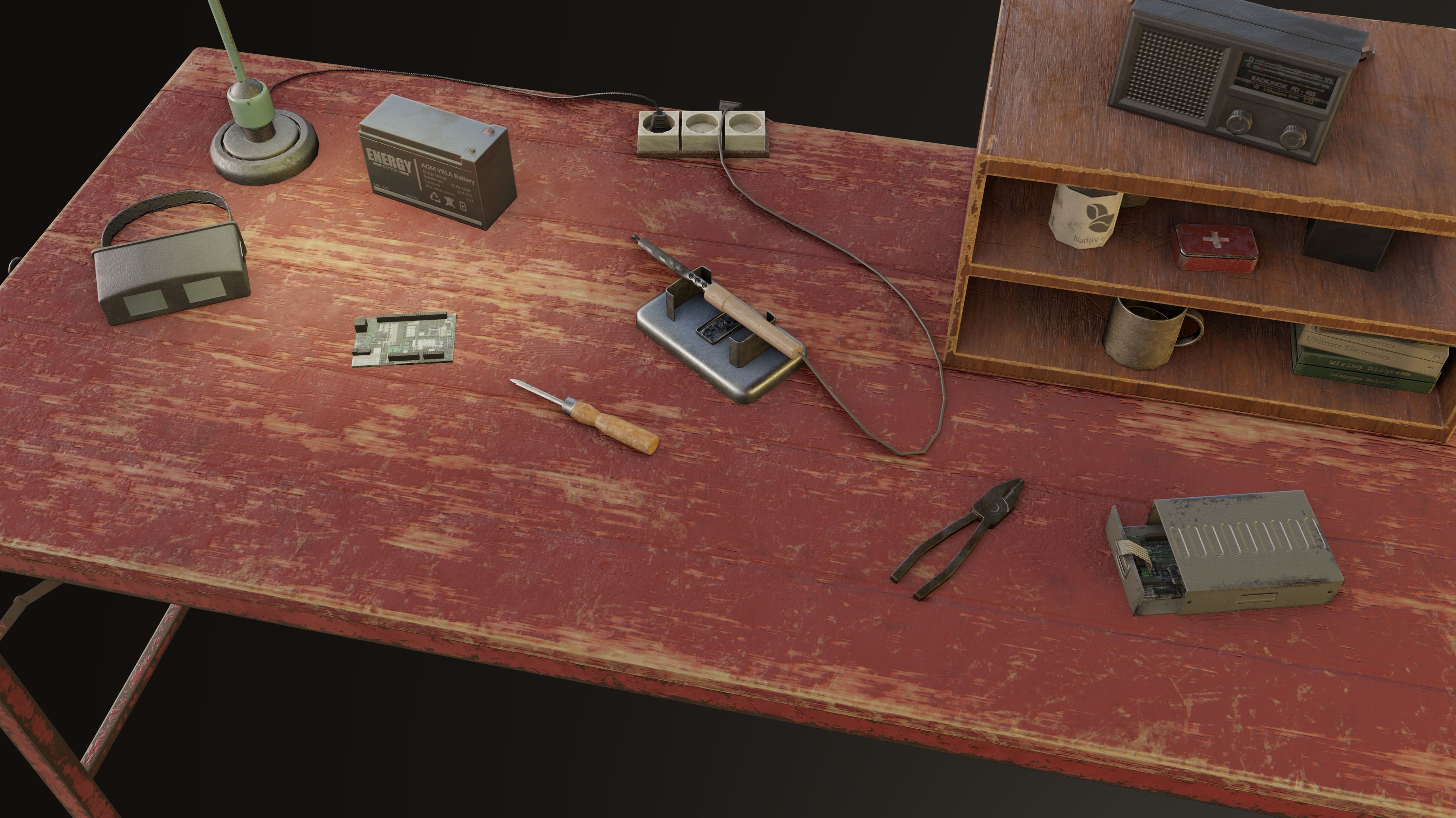 Set Work Table With Tools Low-poly 3D model_6