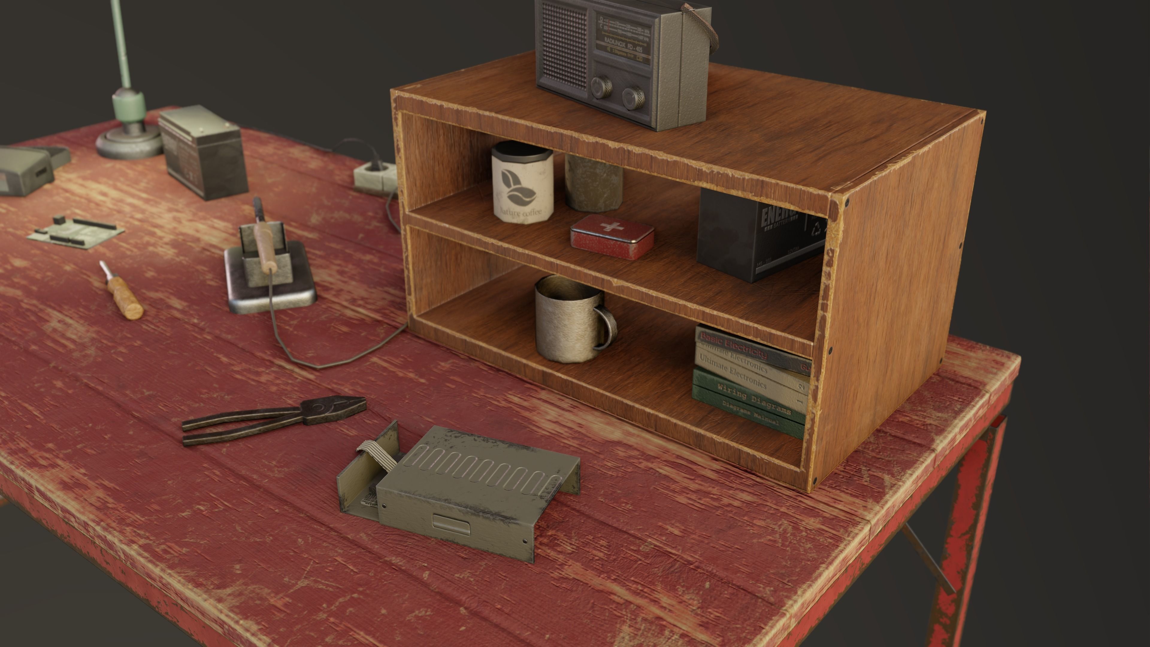 Set Work Table With Tools Low-poly 3D model_13