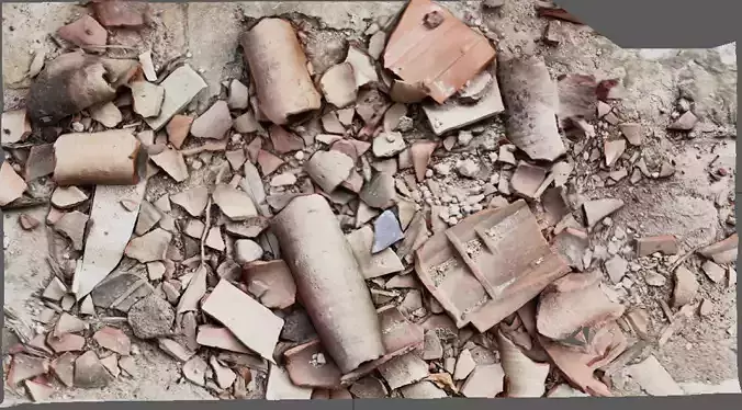 Roof tiles broken into pieces