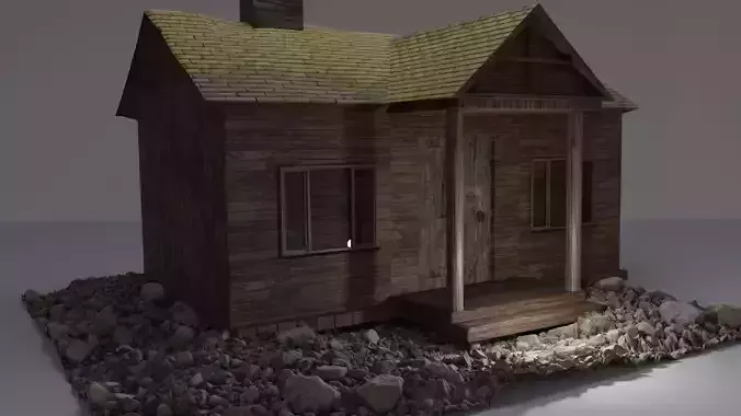 Little cottage made of planks Low-poly 3D model