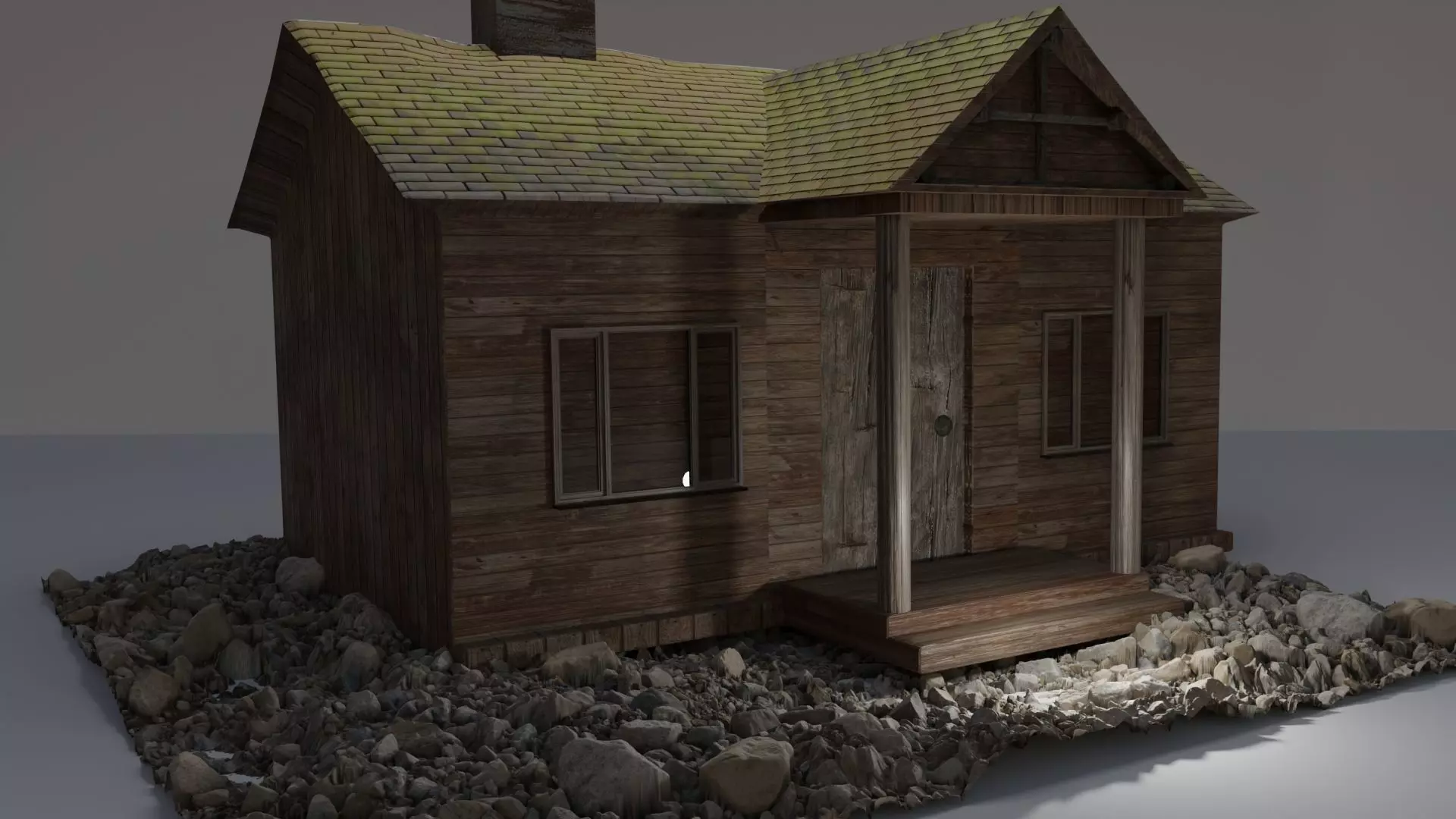 Little cottage made of planks Low-poly 3D model_0