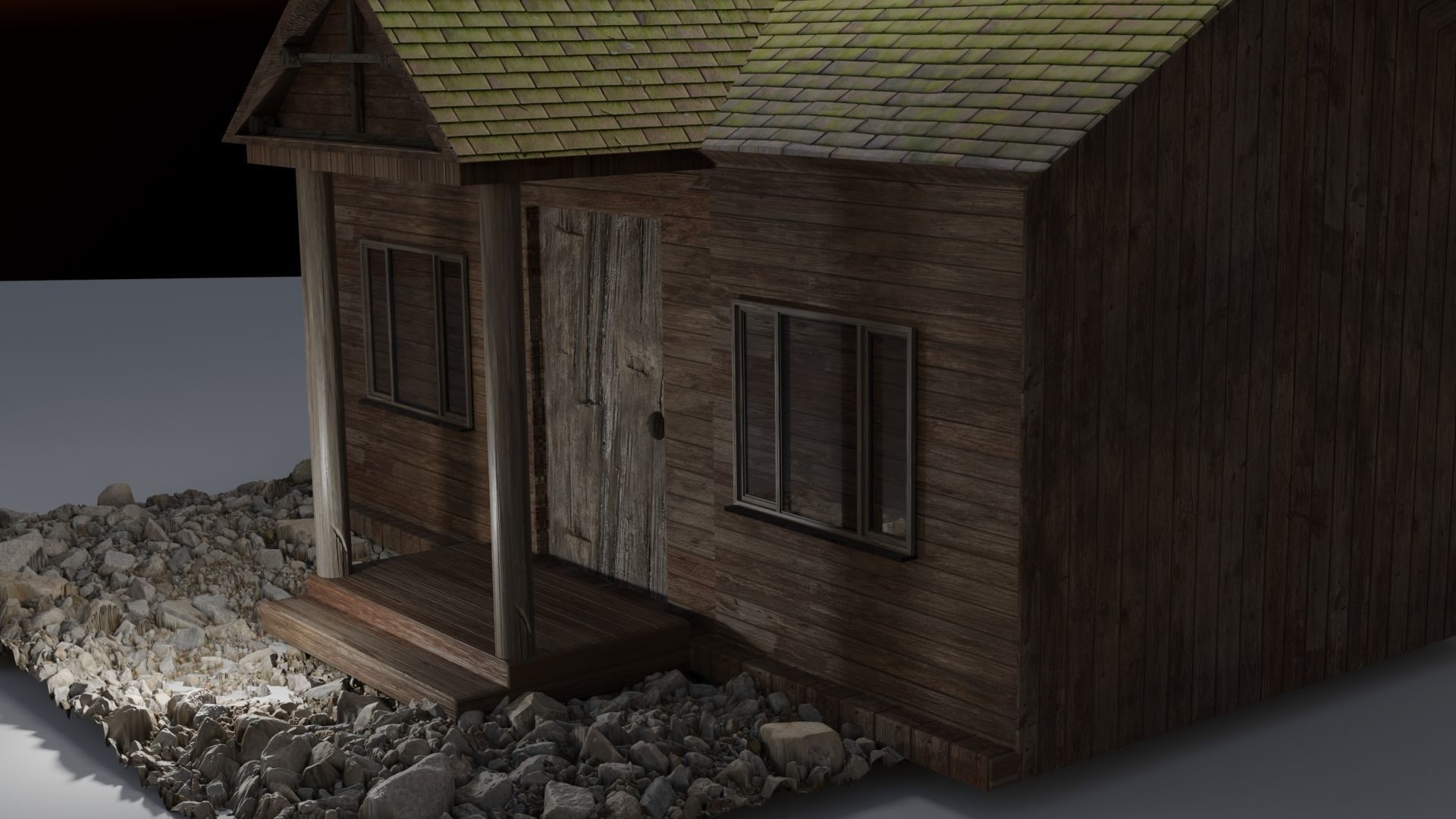 Little cottage made of planks Low-poly 3D model_1