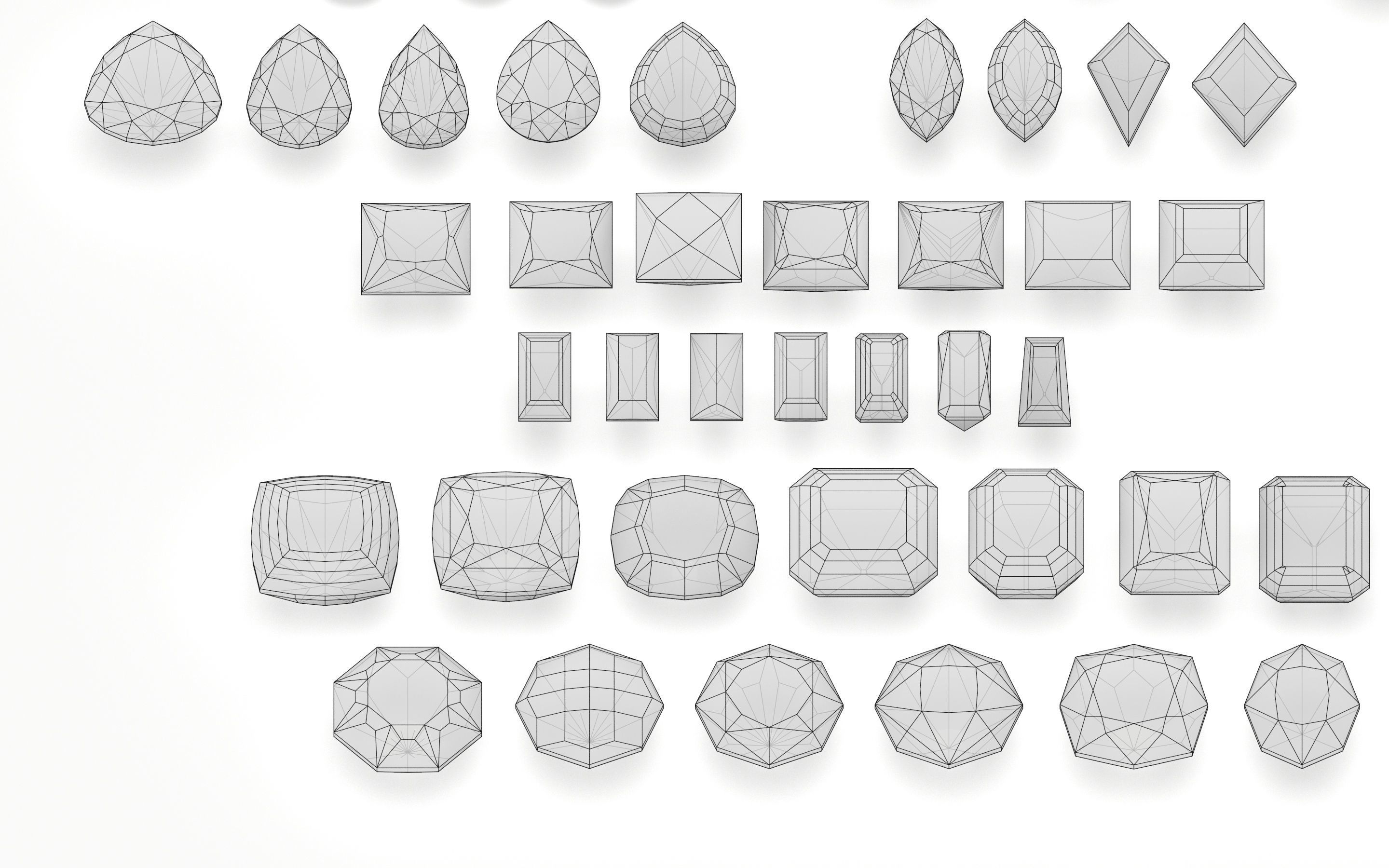 different gems cut set  77 items 1 extra hexagonal  3D print model_12