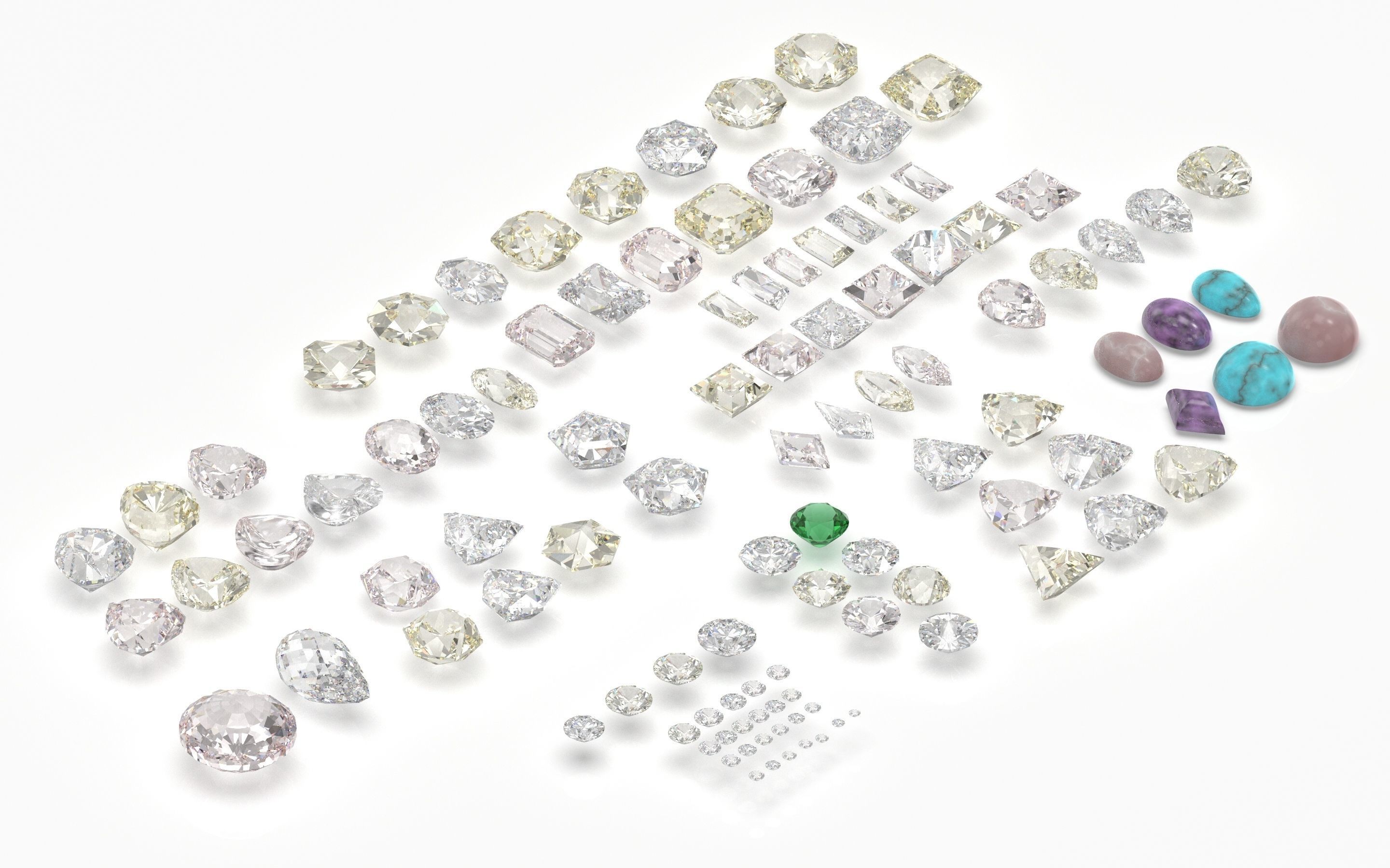 different gems cut set  77 items 1 extra hexagonal  3D print model_3