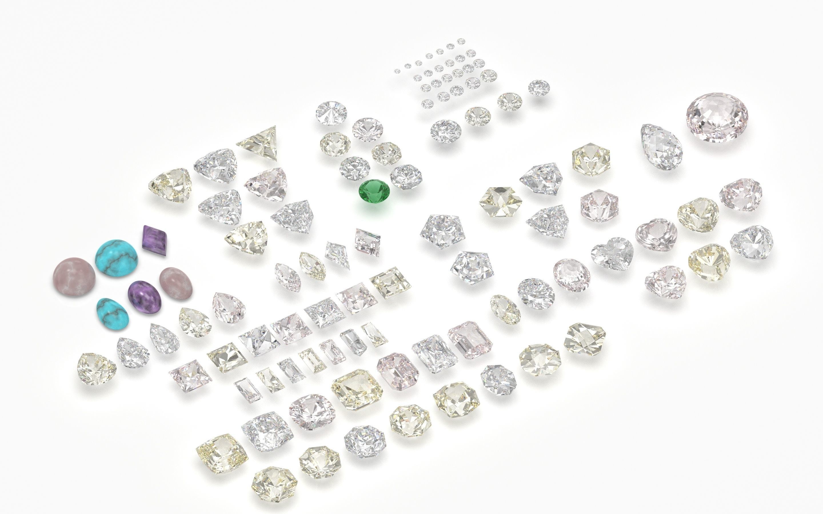 different gems cut set  77 items 1 extra hexagonal  3D print model_2