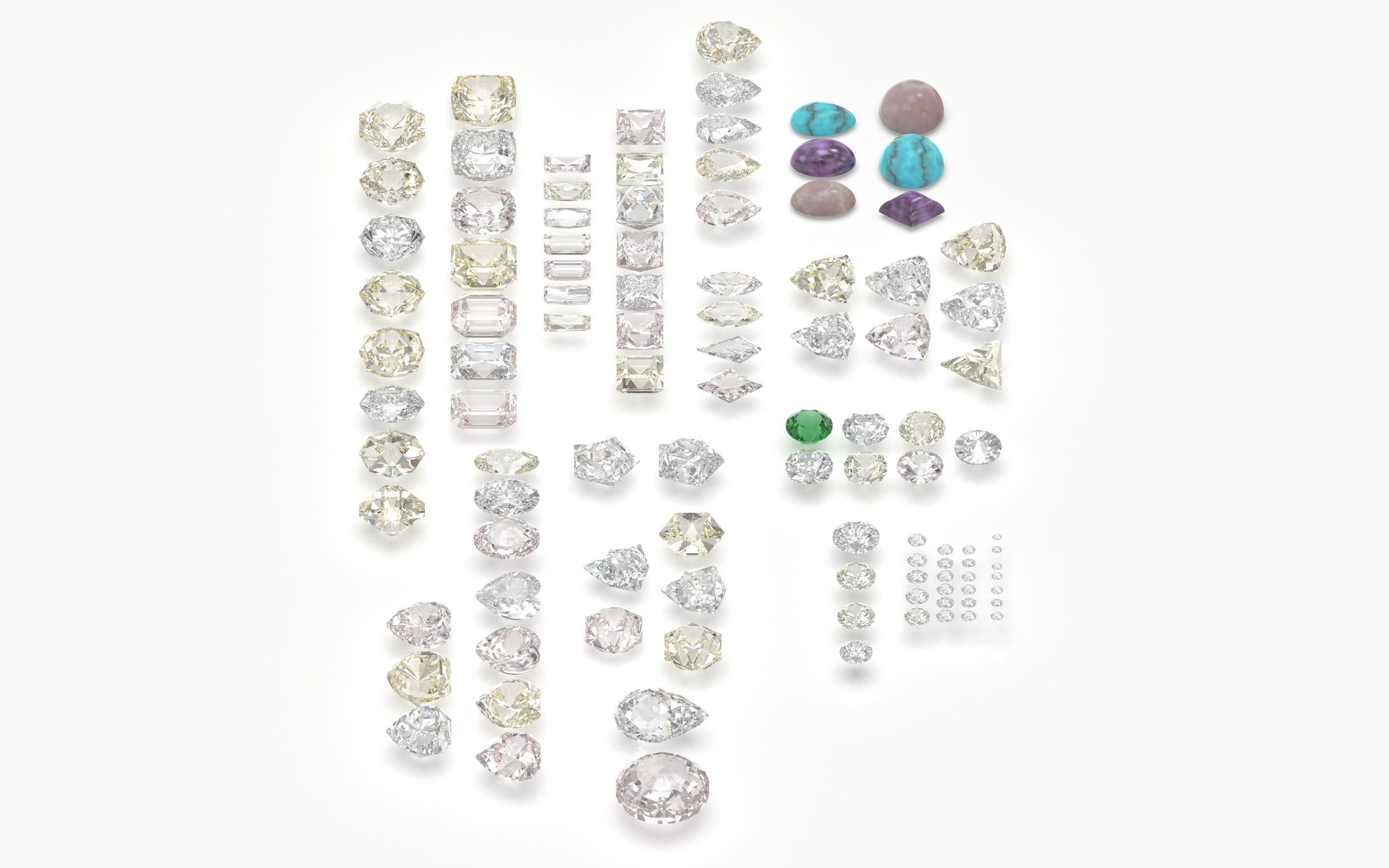 different gems cut set  77 items 1 extra hexagonal  3D print model_6