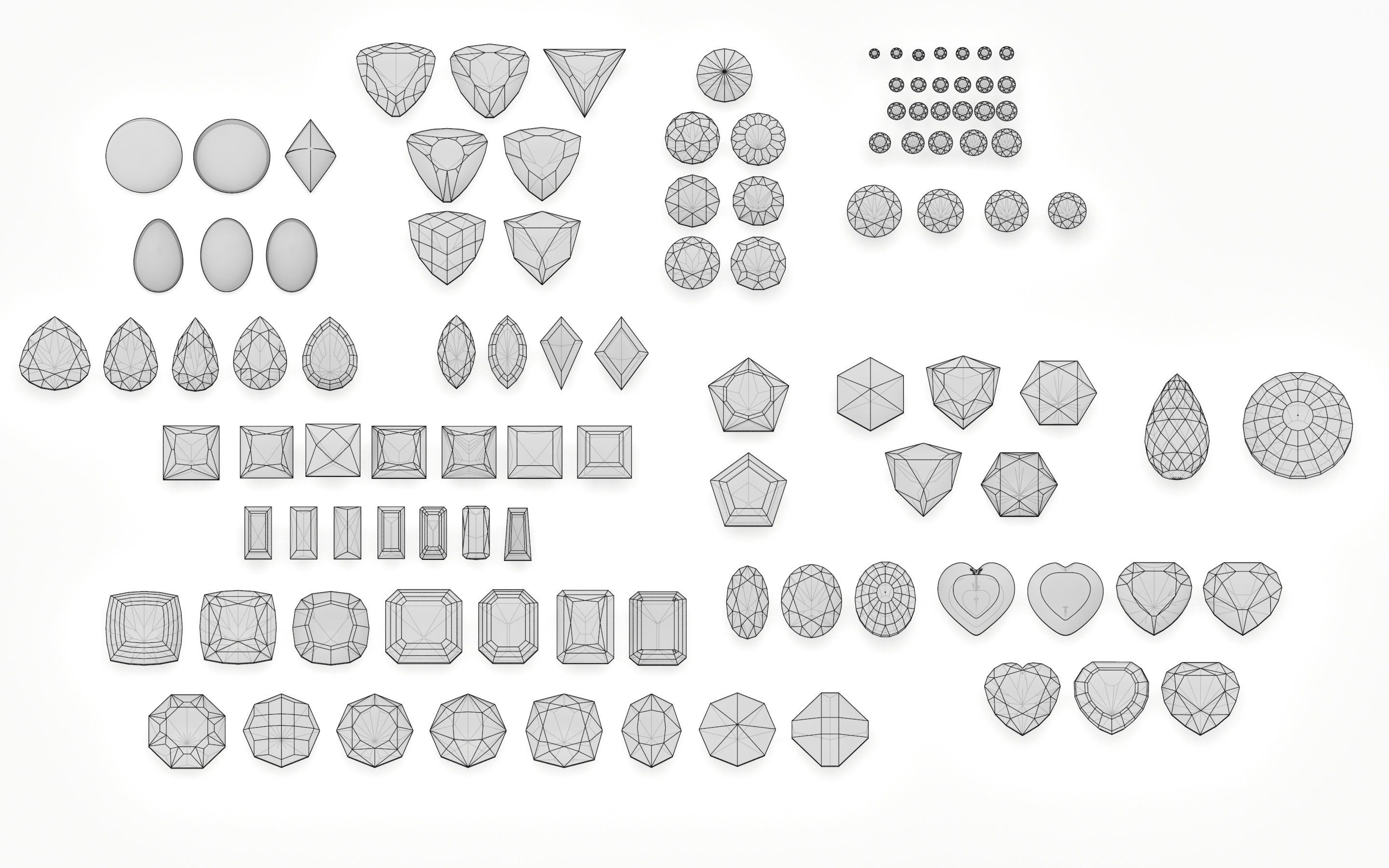 different gems cut set  77 items 1 extra hexagonal  3D print model_14