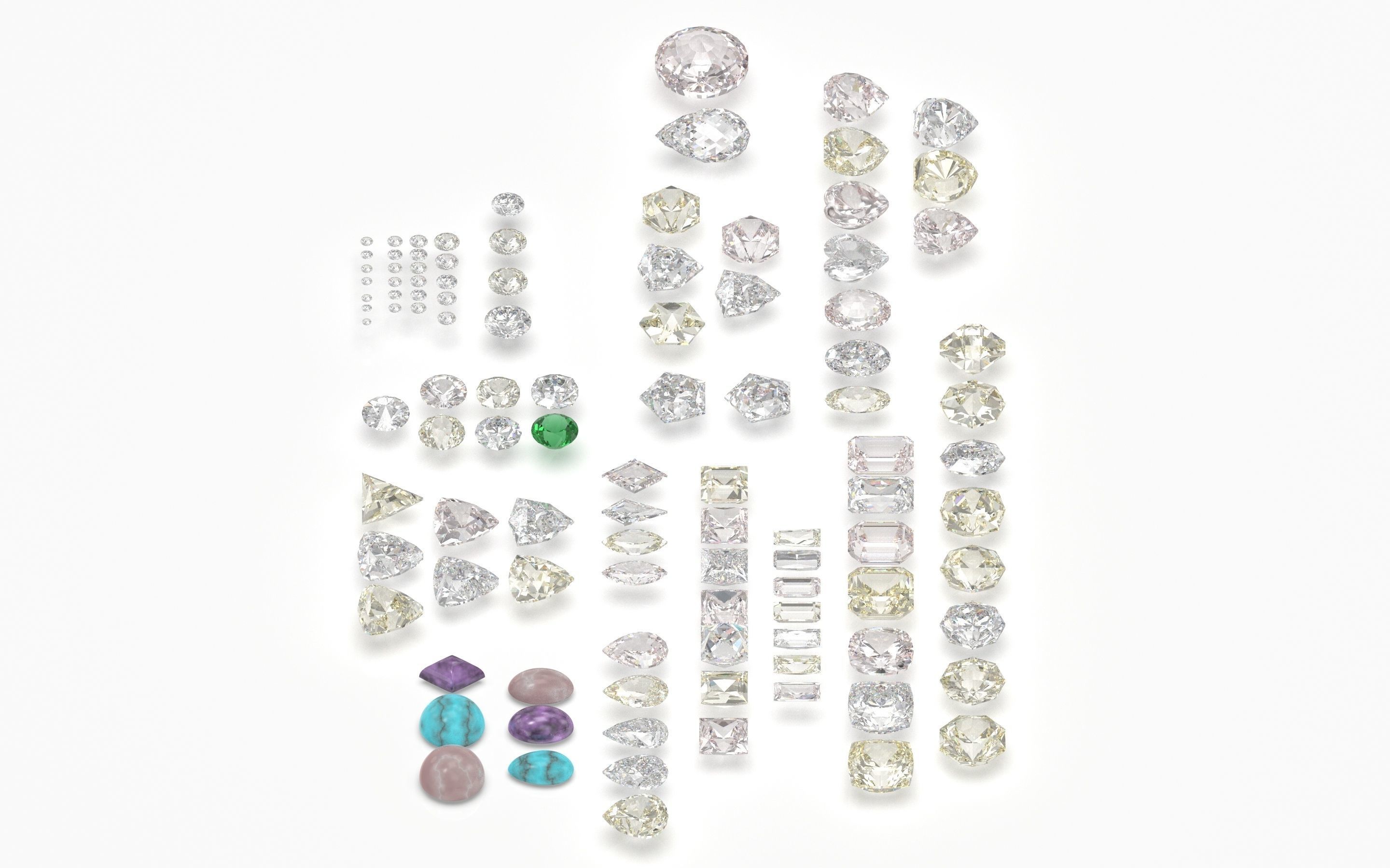 different gems cut set  77 items 1 extra hexagonal  3D print model_5