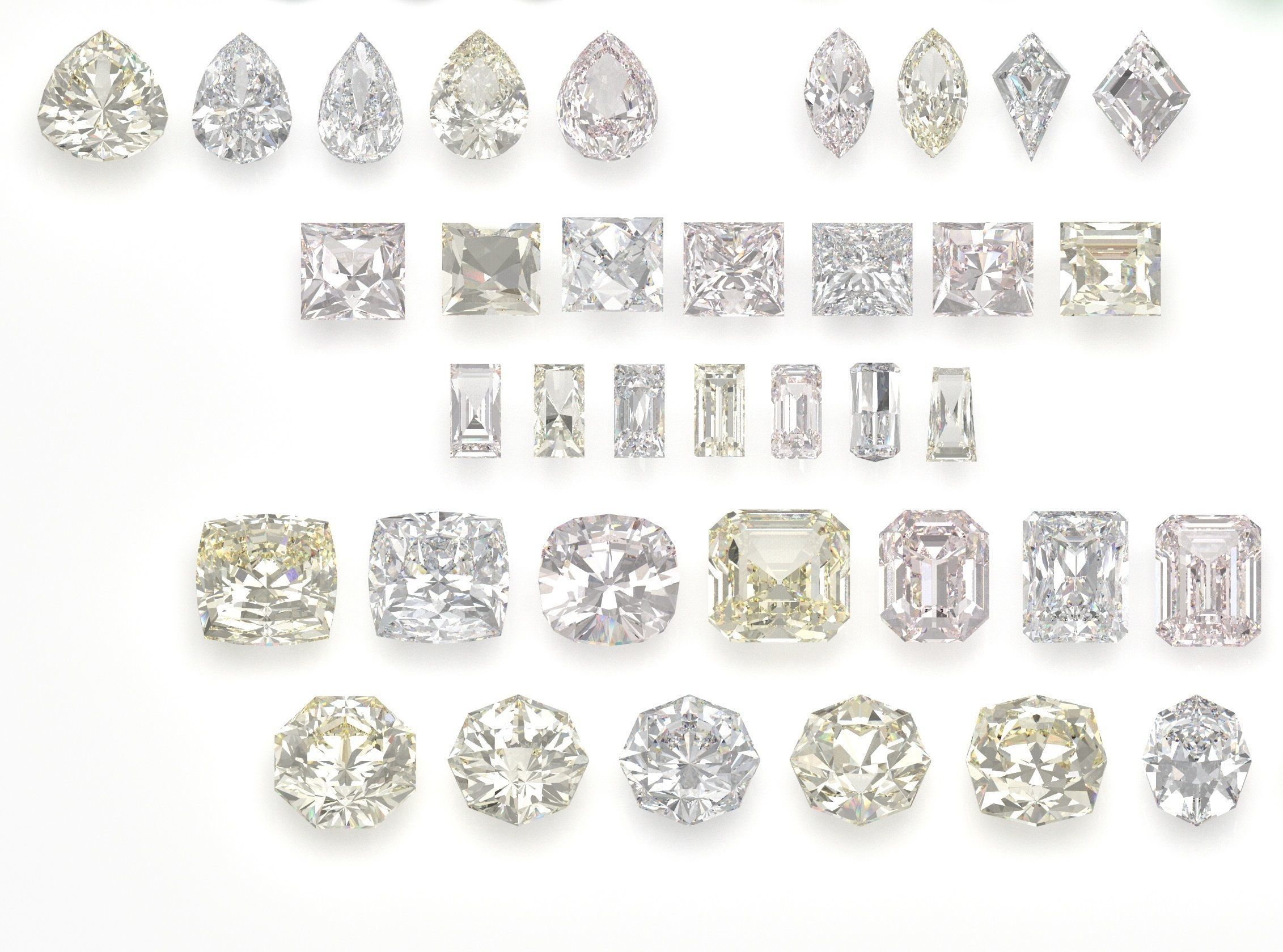 different gems cut set  77 items 1 extra hexagonal  3D print model_9