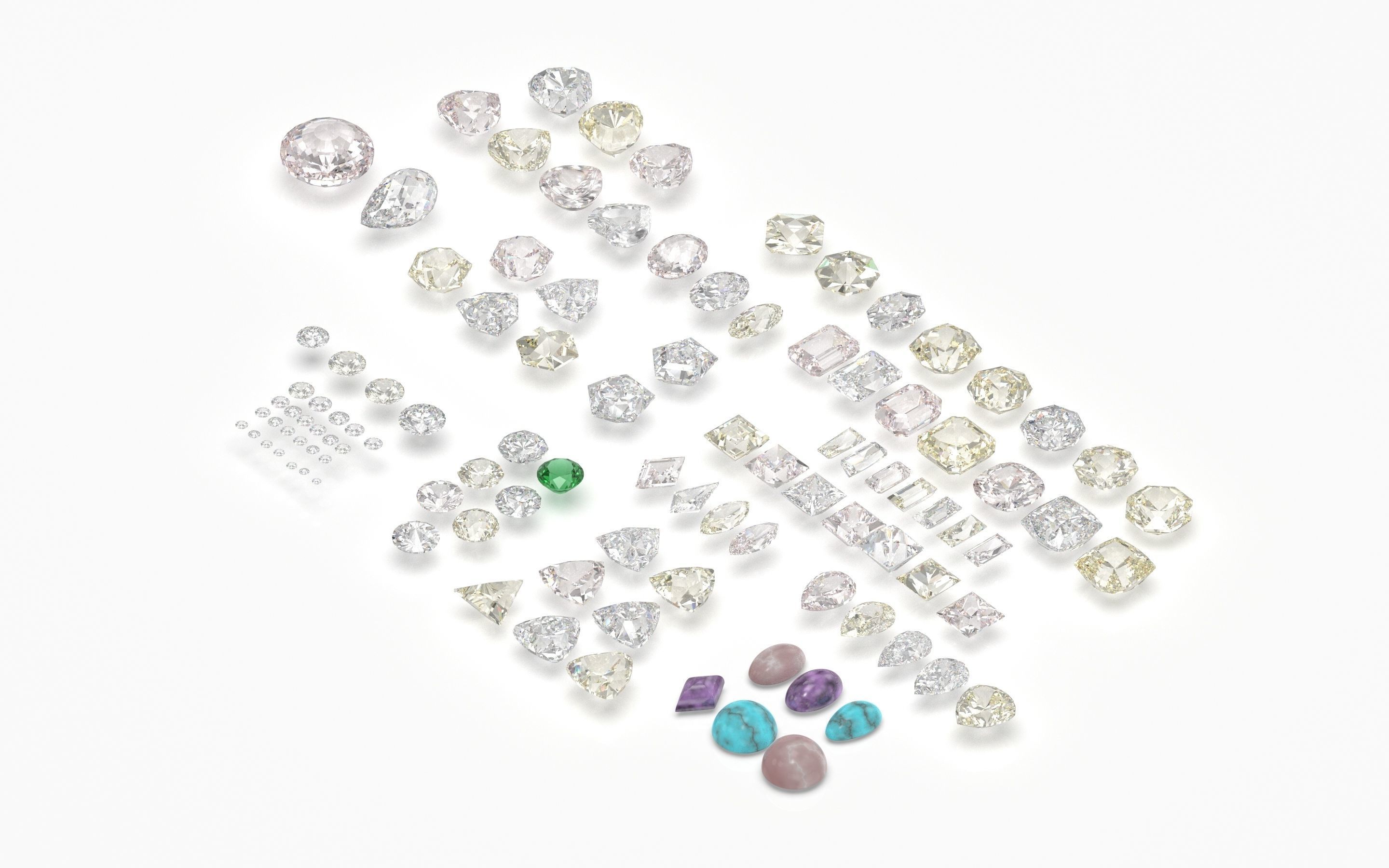 different gems cut set  77 items 1 extra hexagonal  3D print model_4