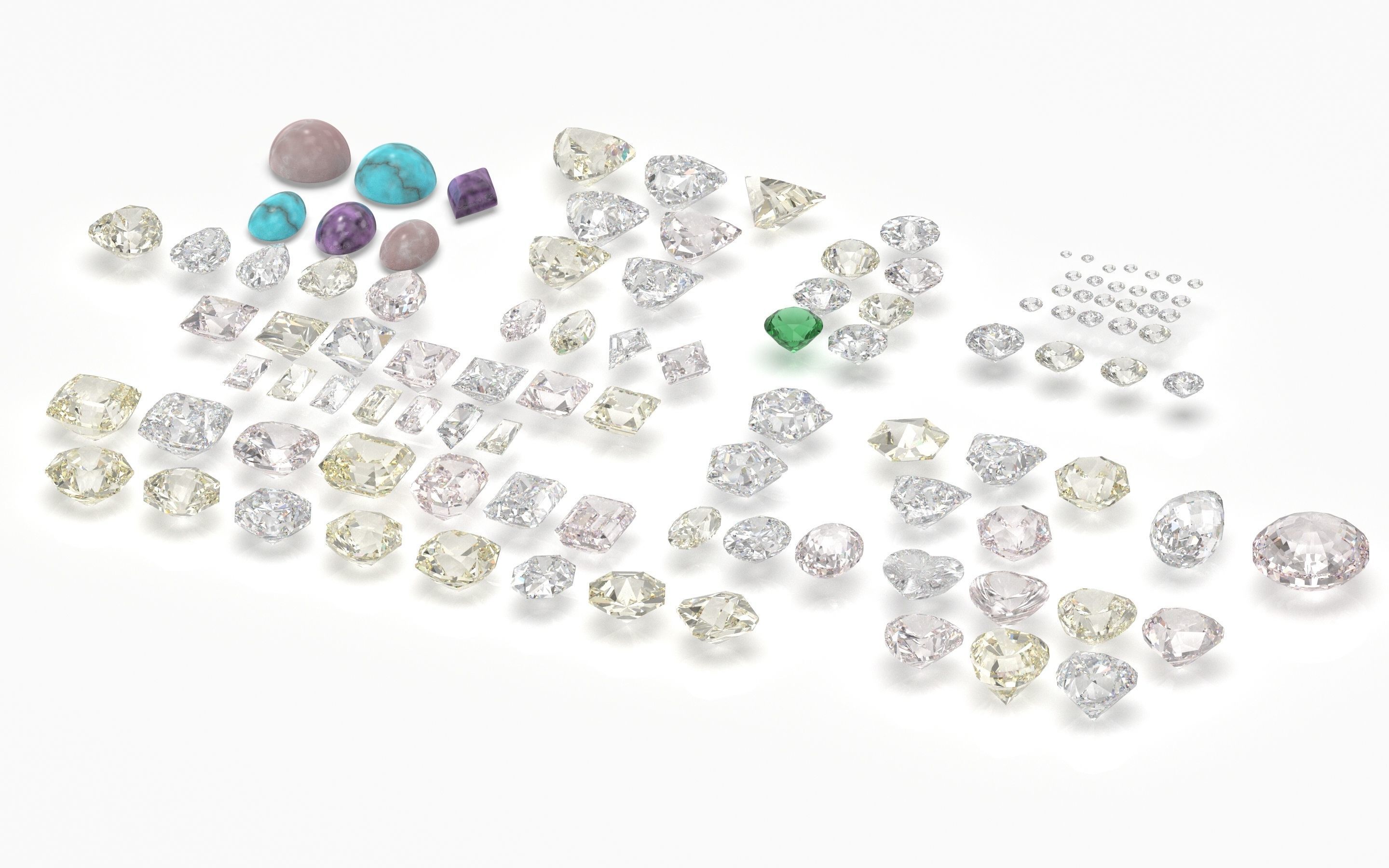 different gems cut set  77 items 1 extra hexagonal  3D print model_1