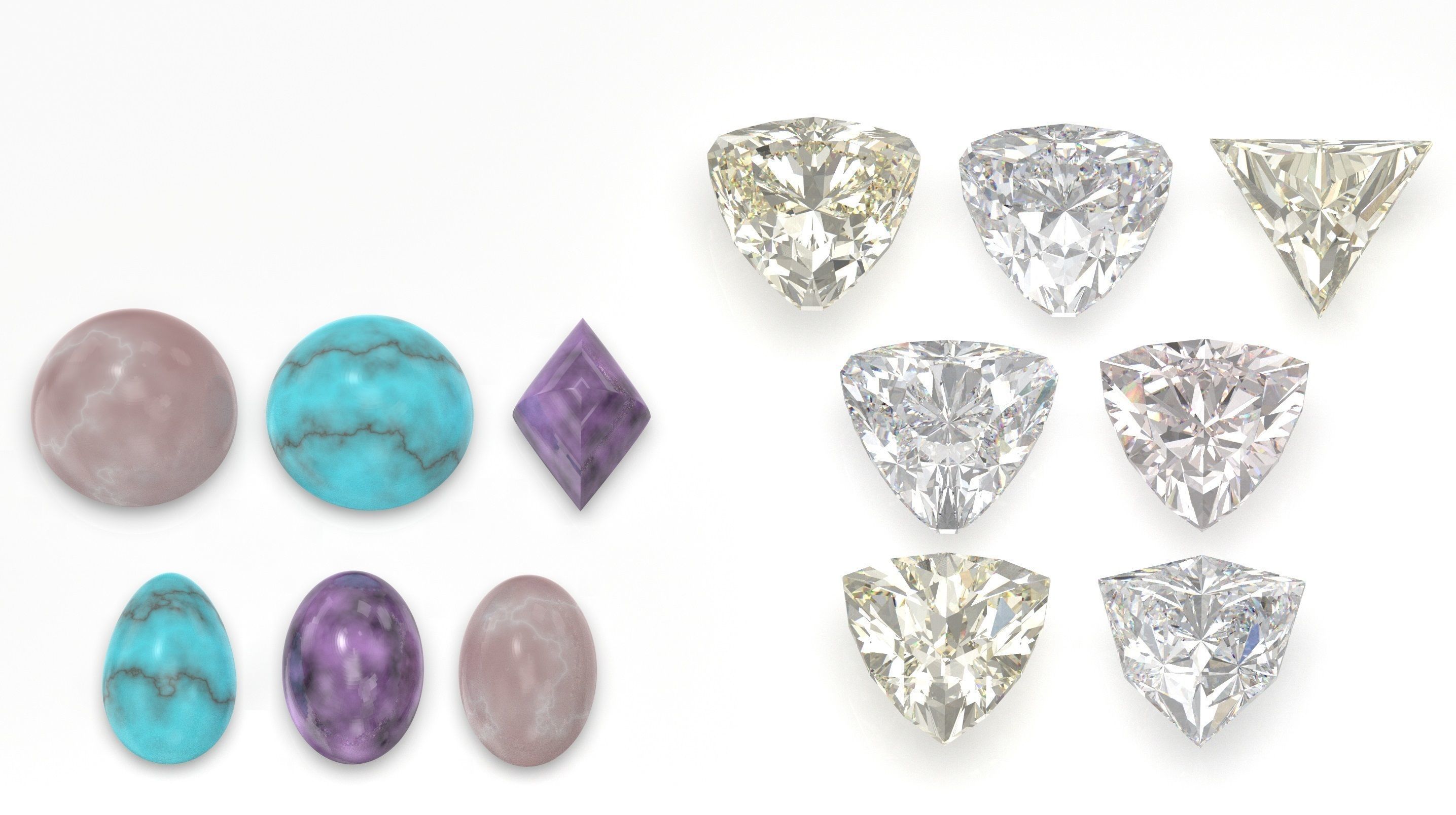 different gems cut set  77 items 1 extra hexagonal  3D print model_7