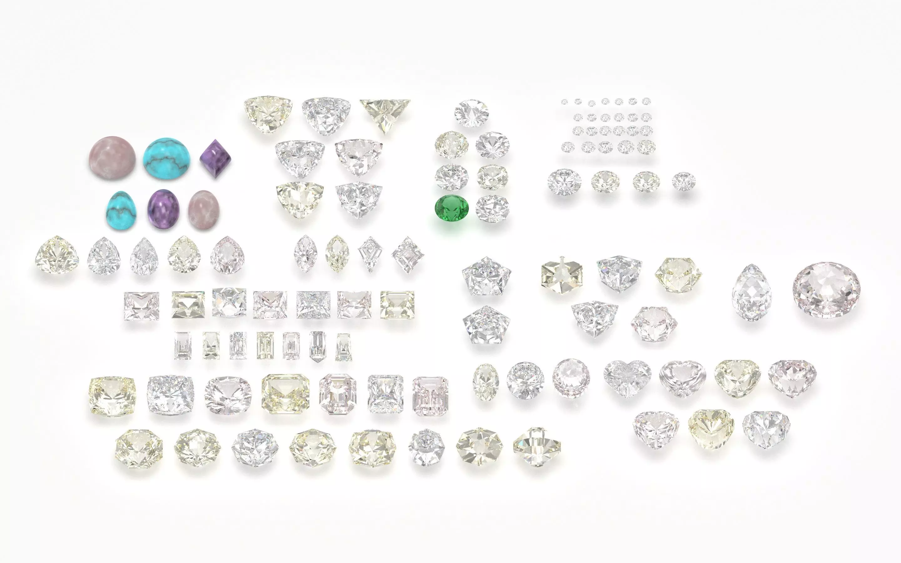 different gems cut set  77 items 1 extra hexagonal  3D print model_0