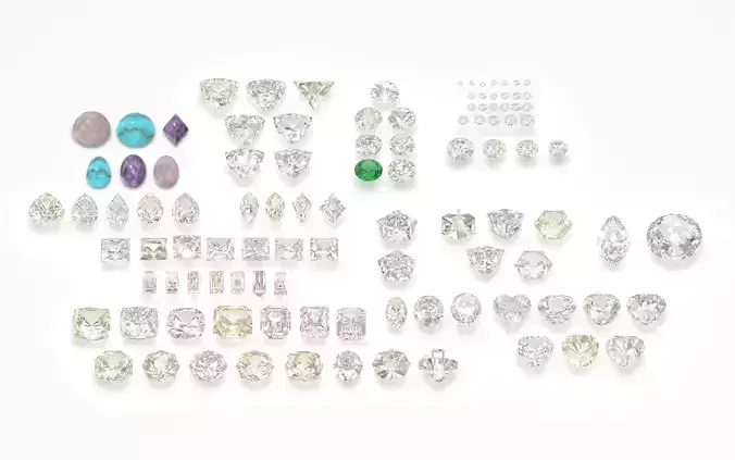 different gems cut set  77 items 1 extra hexagonal  3D print model