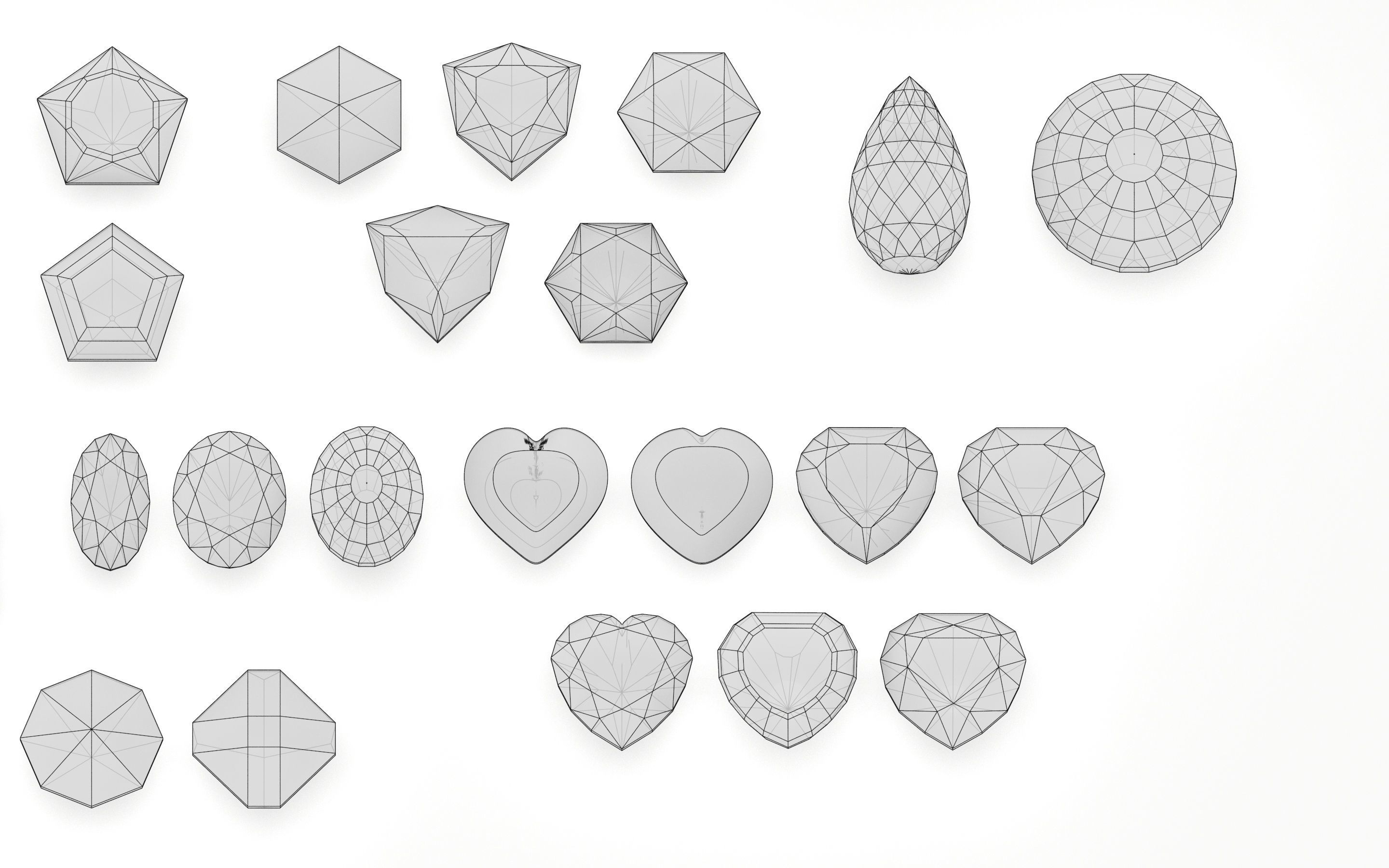 different gems cut set  77 items 1 extra hexagonal  3D print model_13