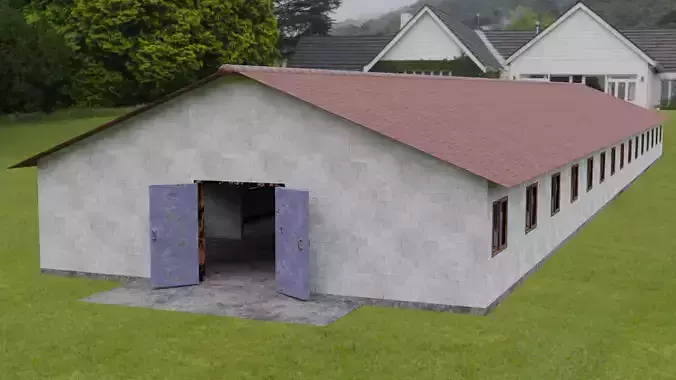 Cowshed building with two doors and roof